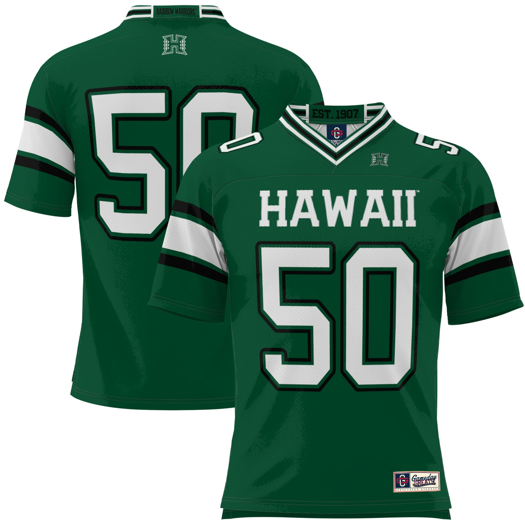 #50 Hawaii Rainbow Warriors Youth Football Jersey Green - front and back view