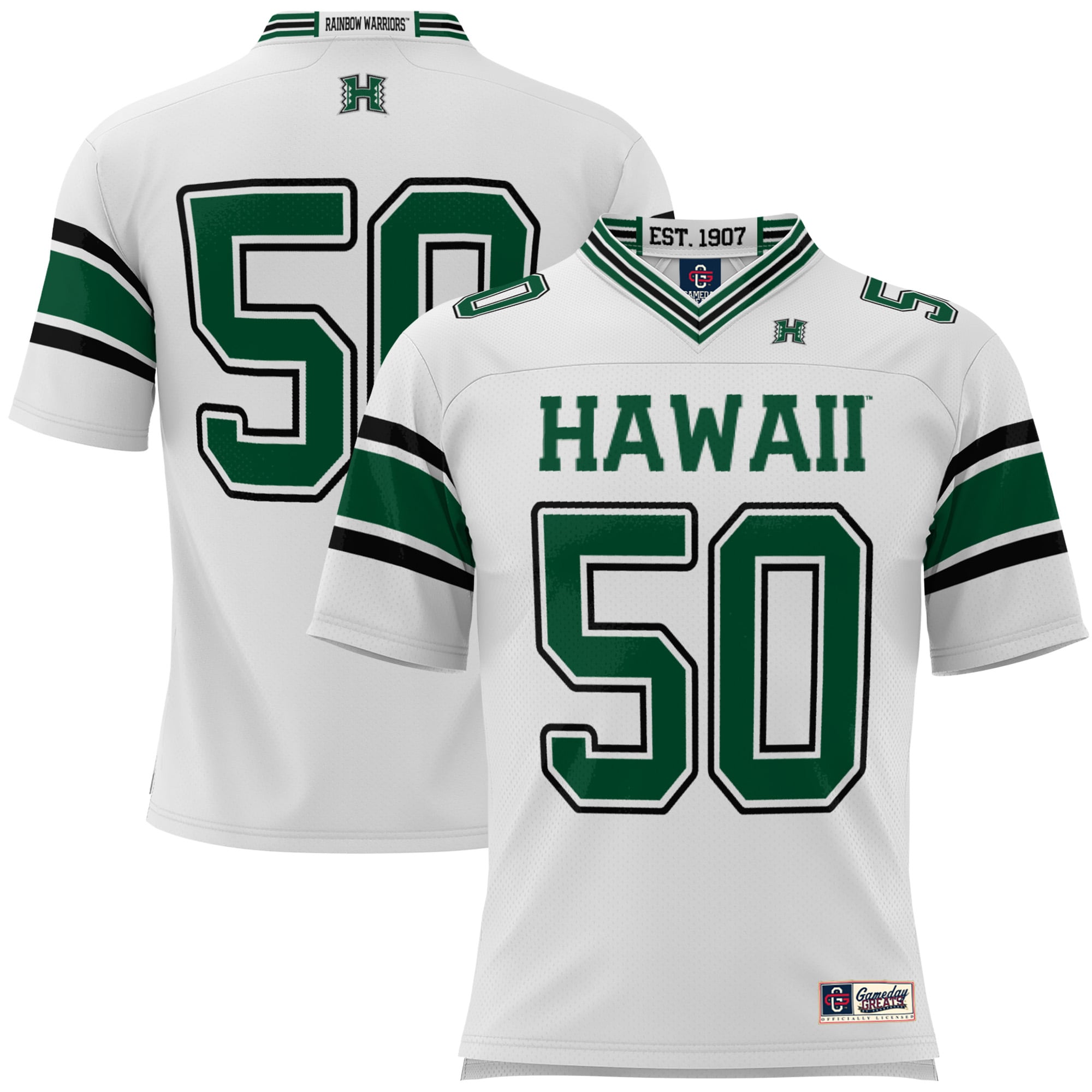 #50 Hawaii Rainbow Warriors Youth Football Jersey White - front and back view