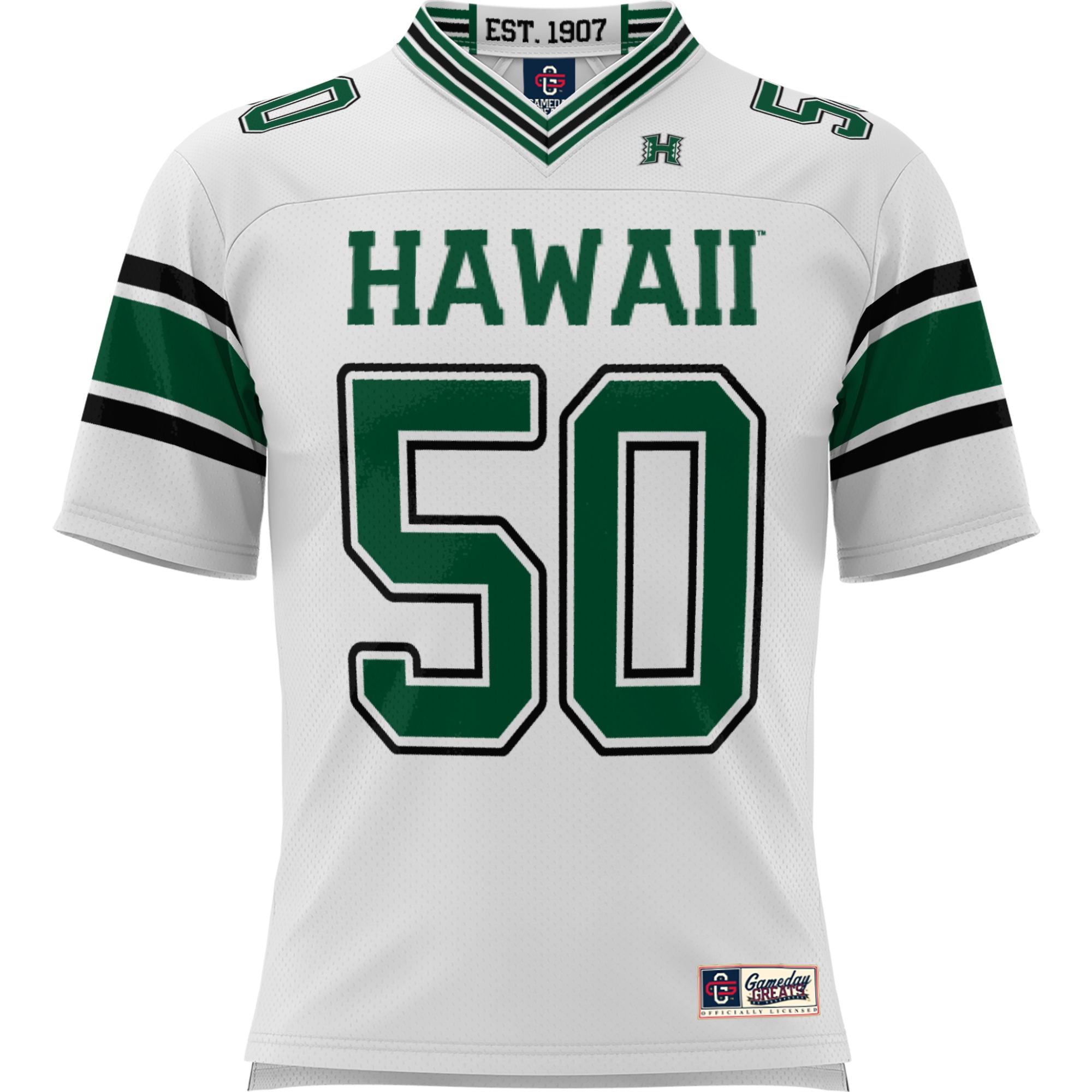 #50 Hawaii Rainbow Warriors Youth Football Jersey White - front view