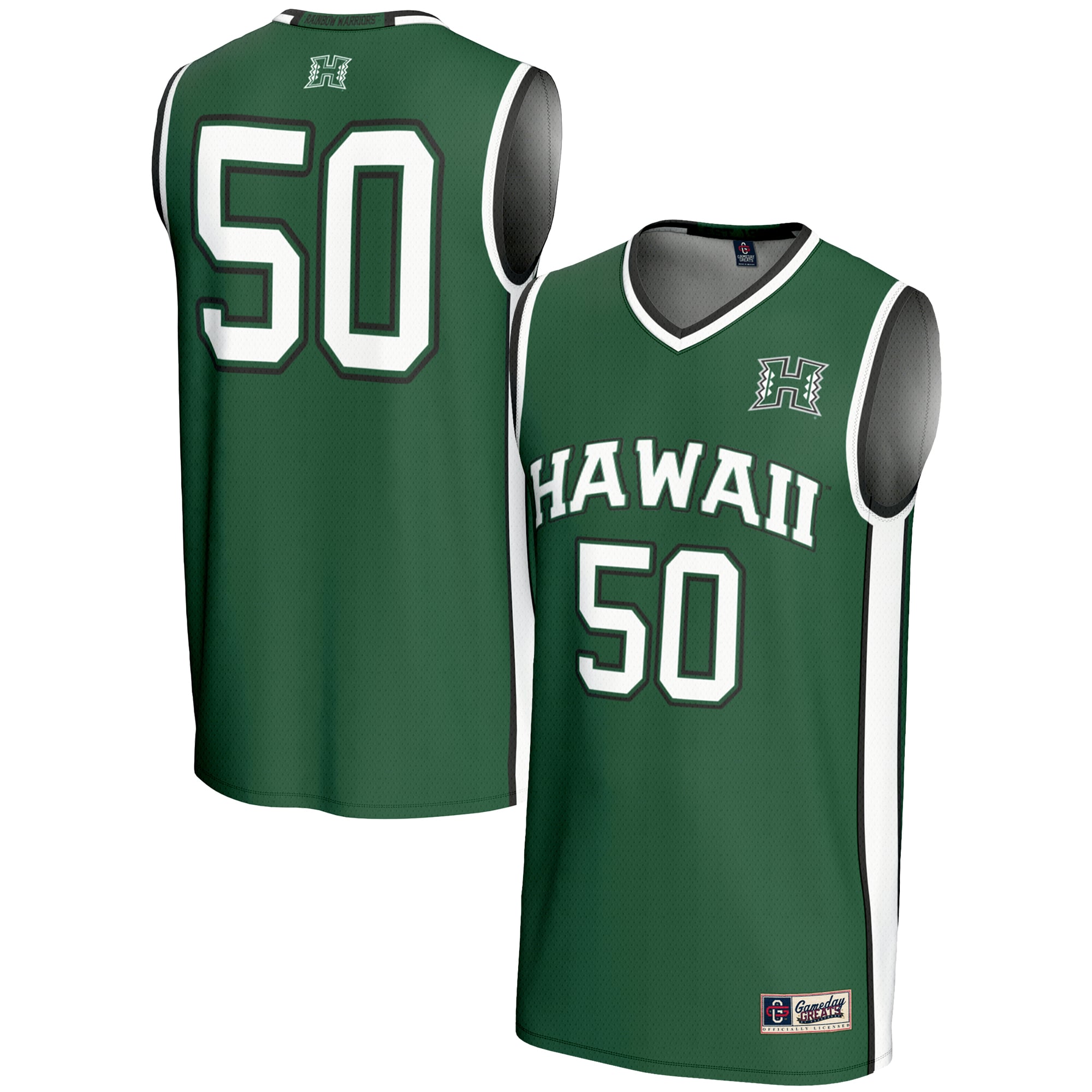 #50 Hawaii Rainbow Warriors Youth Lightweight Basketball Jersey Green - front and back view