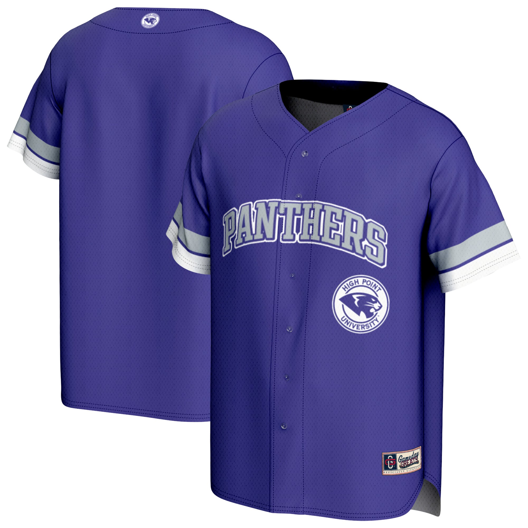 High Point Panthers Youth Baseball Jersey Purple - front and back view