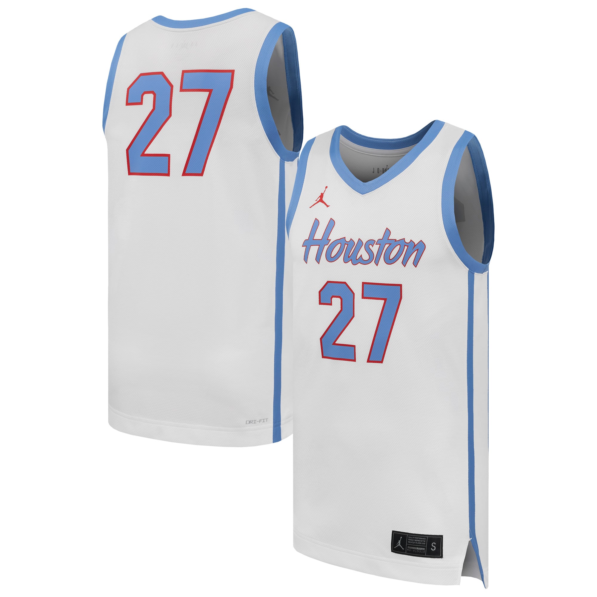 #27 Houston Cougars Basketball Jersey White - front and back view