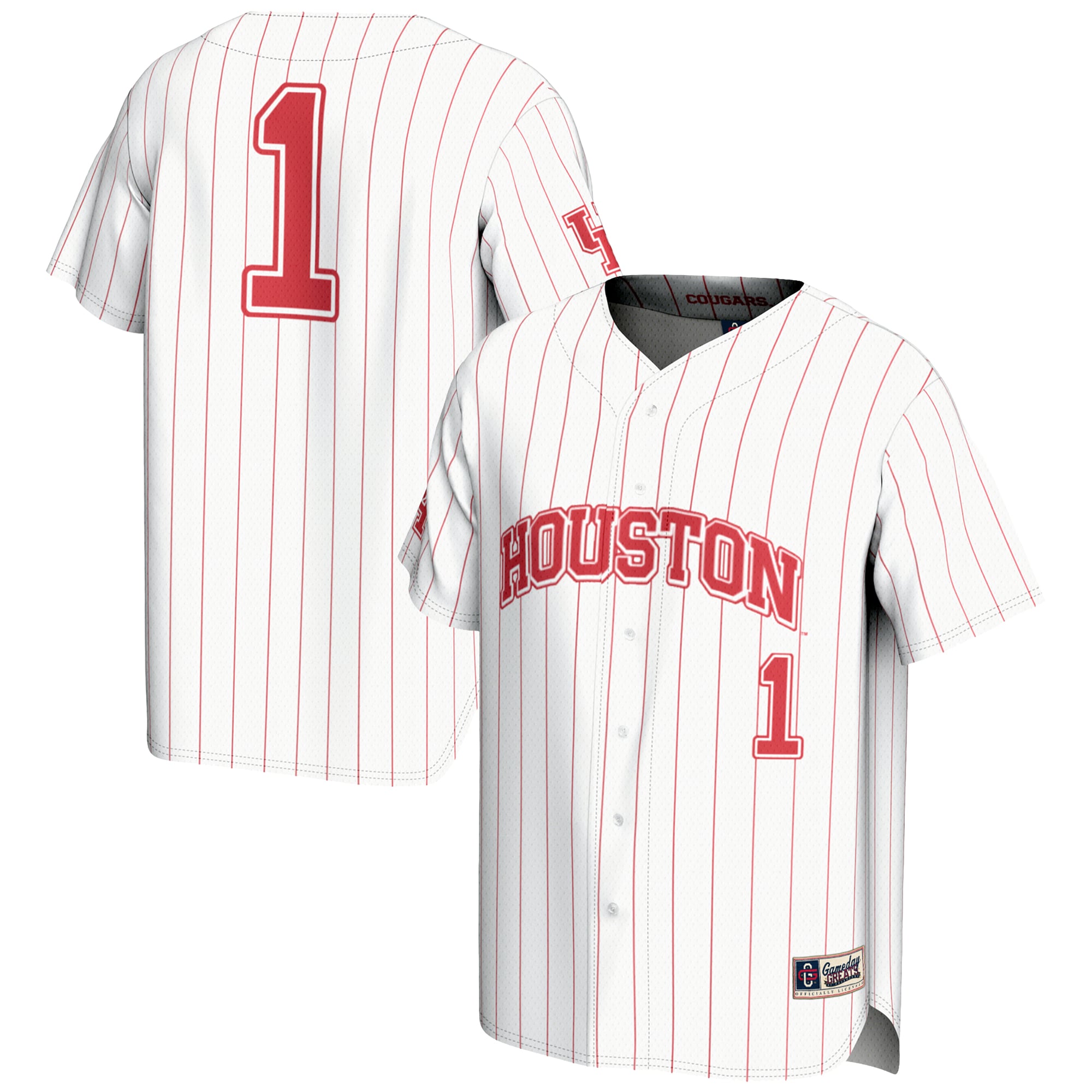 #1 Houston Cougars Lightweight Baseball Jersey White - front and back view