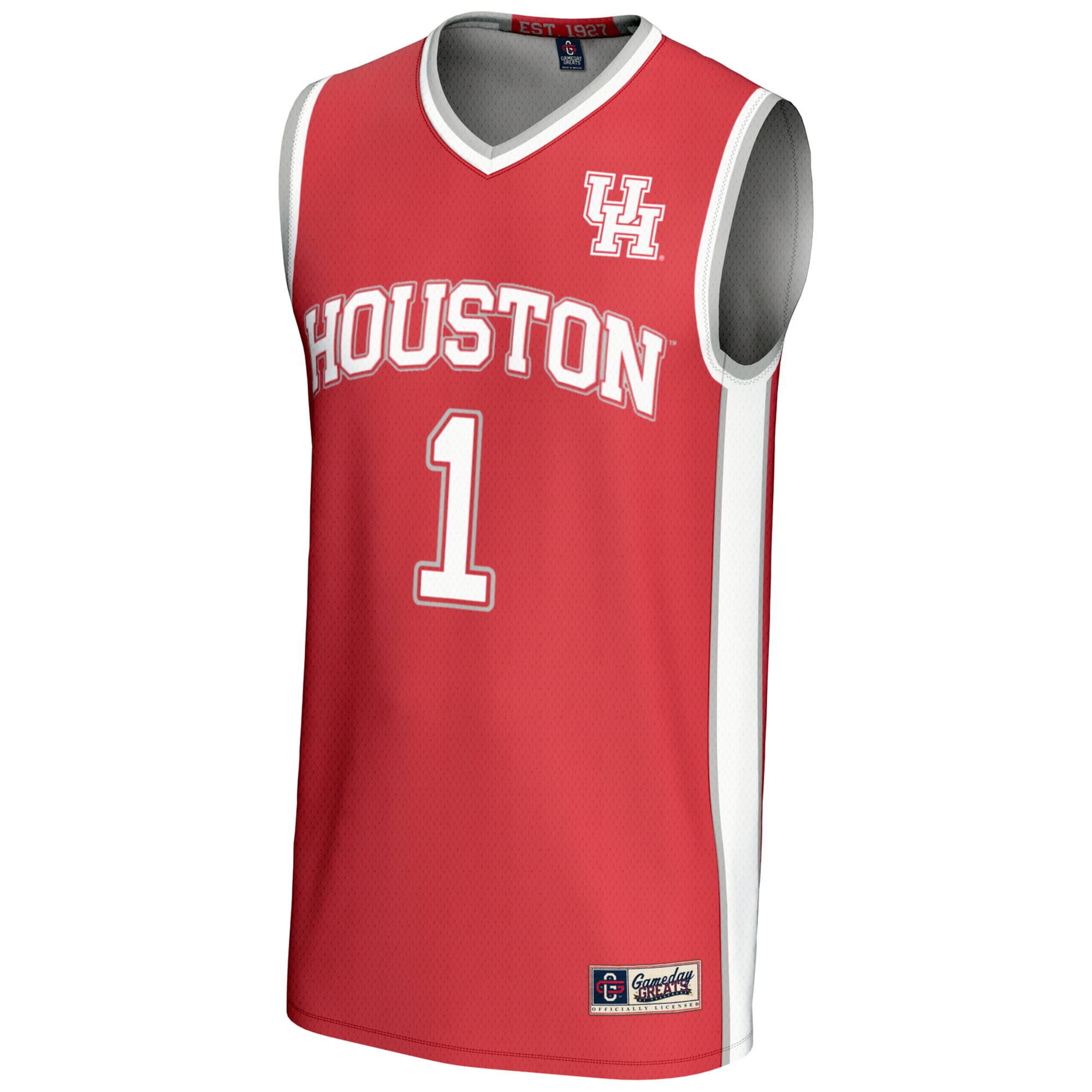 #1 Houston Cougars Lightweight Basketball Jersey Red - front view