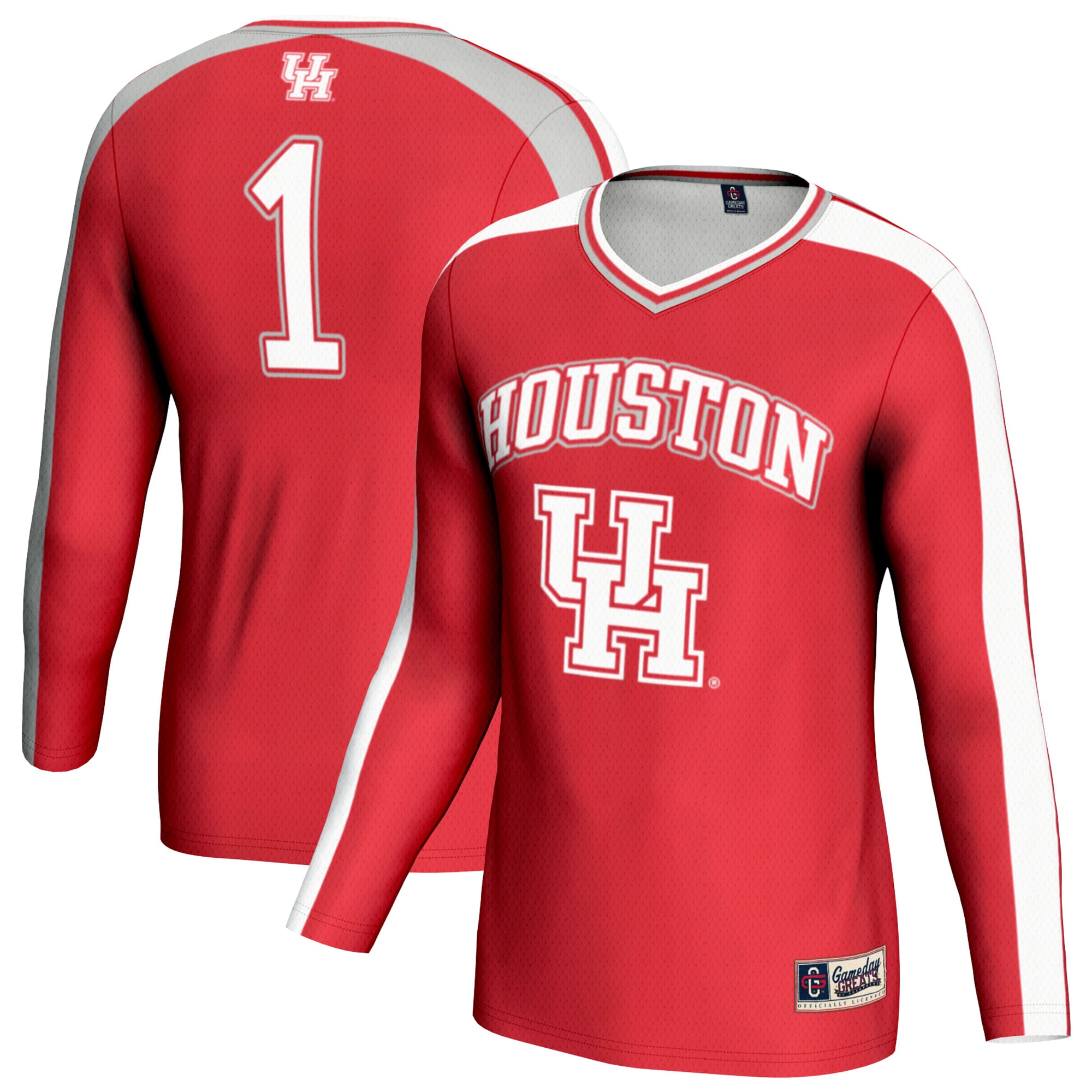 Houston Cougars Youth #1 Lightweight Volleyball Fashion Jersey Red - front and back view