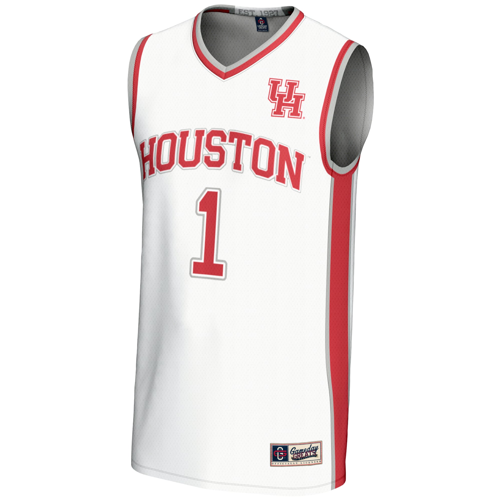 #1 Houston Cougars Unisex Lightweight Basketball Jersey White - front view