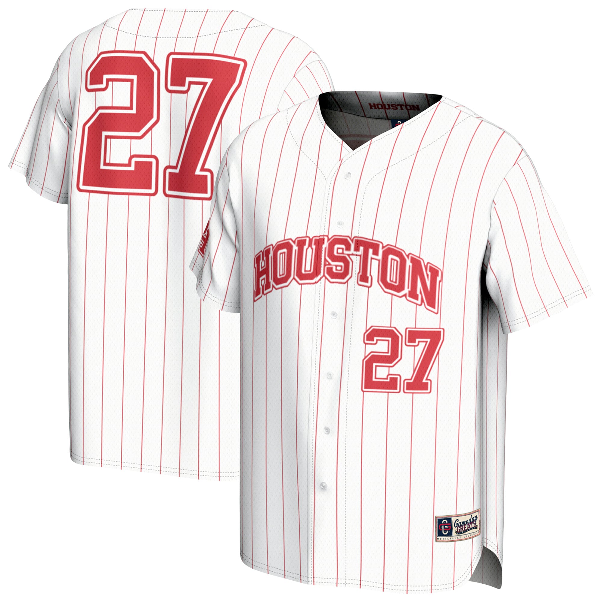 Houston Cougars Unisex Lightweight Collegiate Baseball Fashion Jersey White - front and back view
