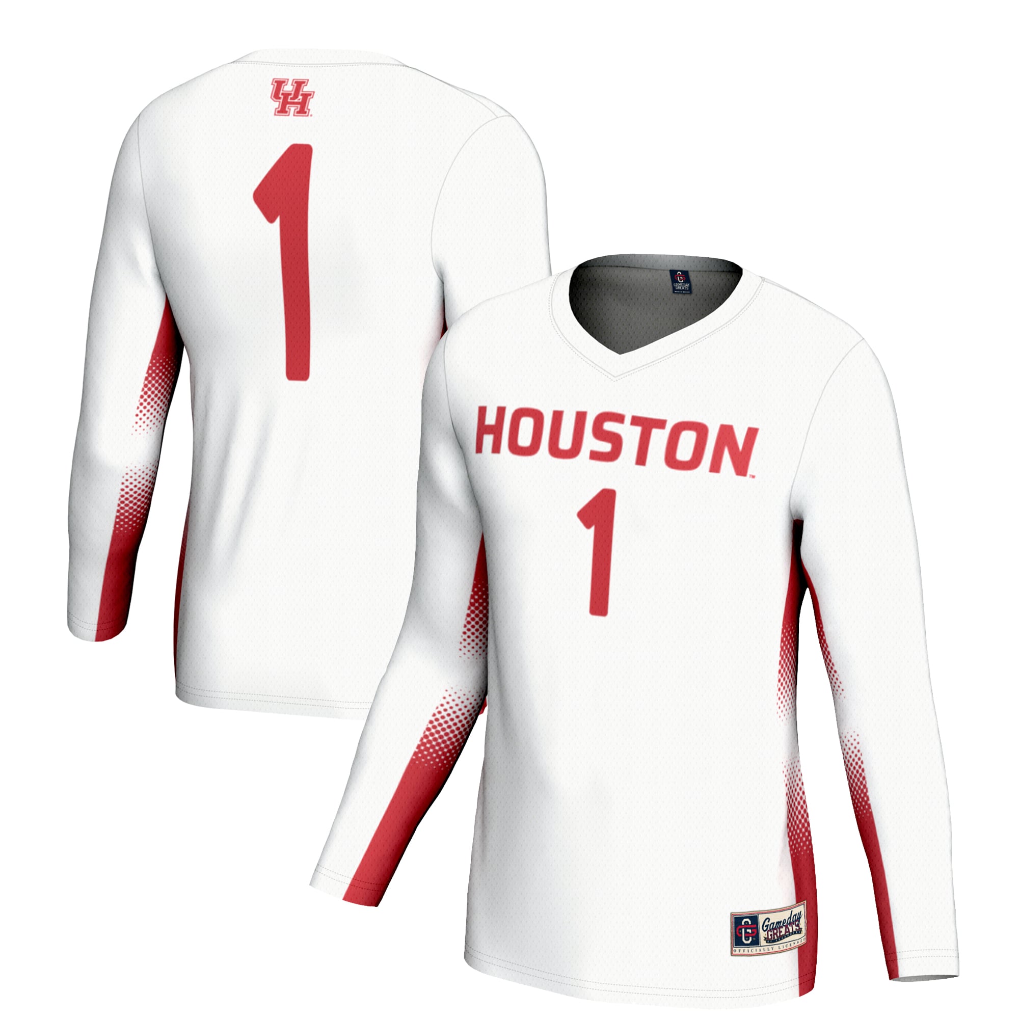 #1 Houston Cougars Unisex Lightweight Volleyball Jersey White - front and back view