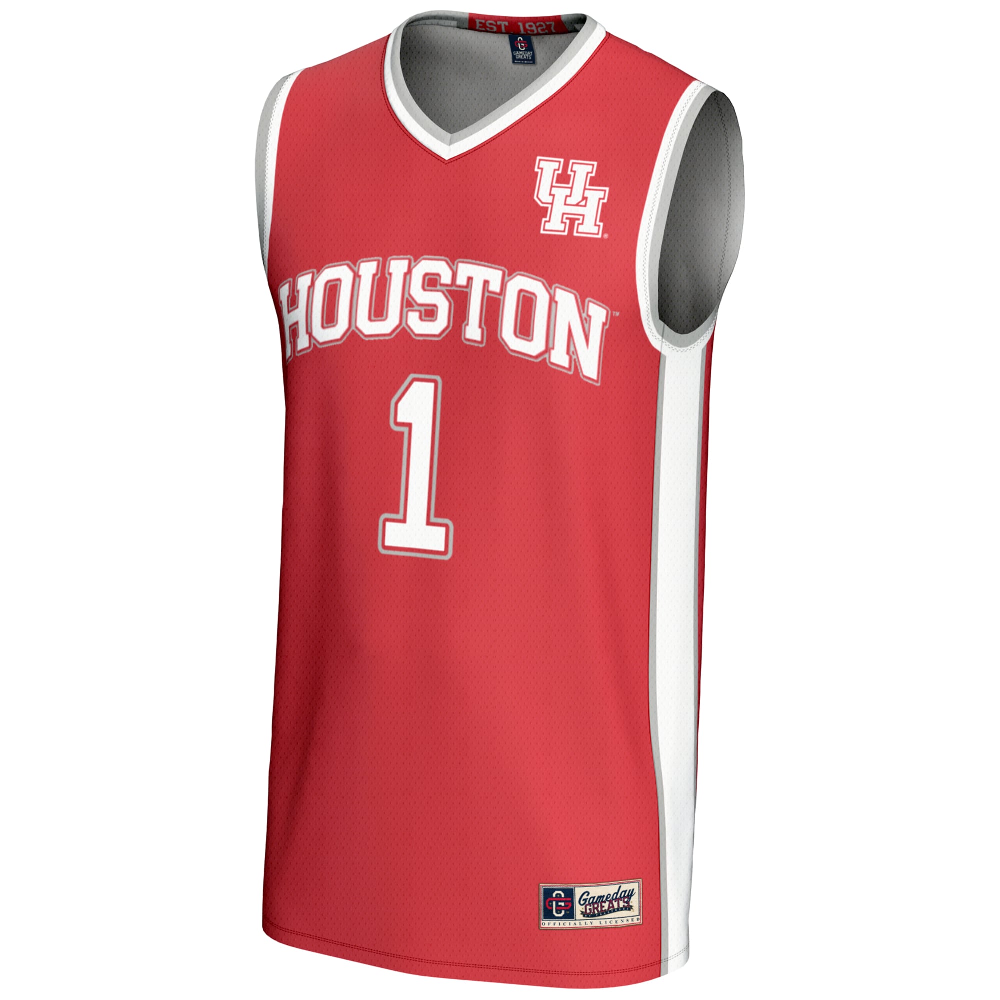 #1 Houston Cougars Youth Lightweight Basketball Jersey Red - front view