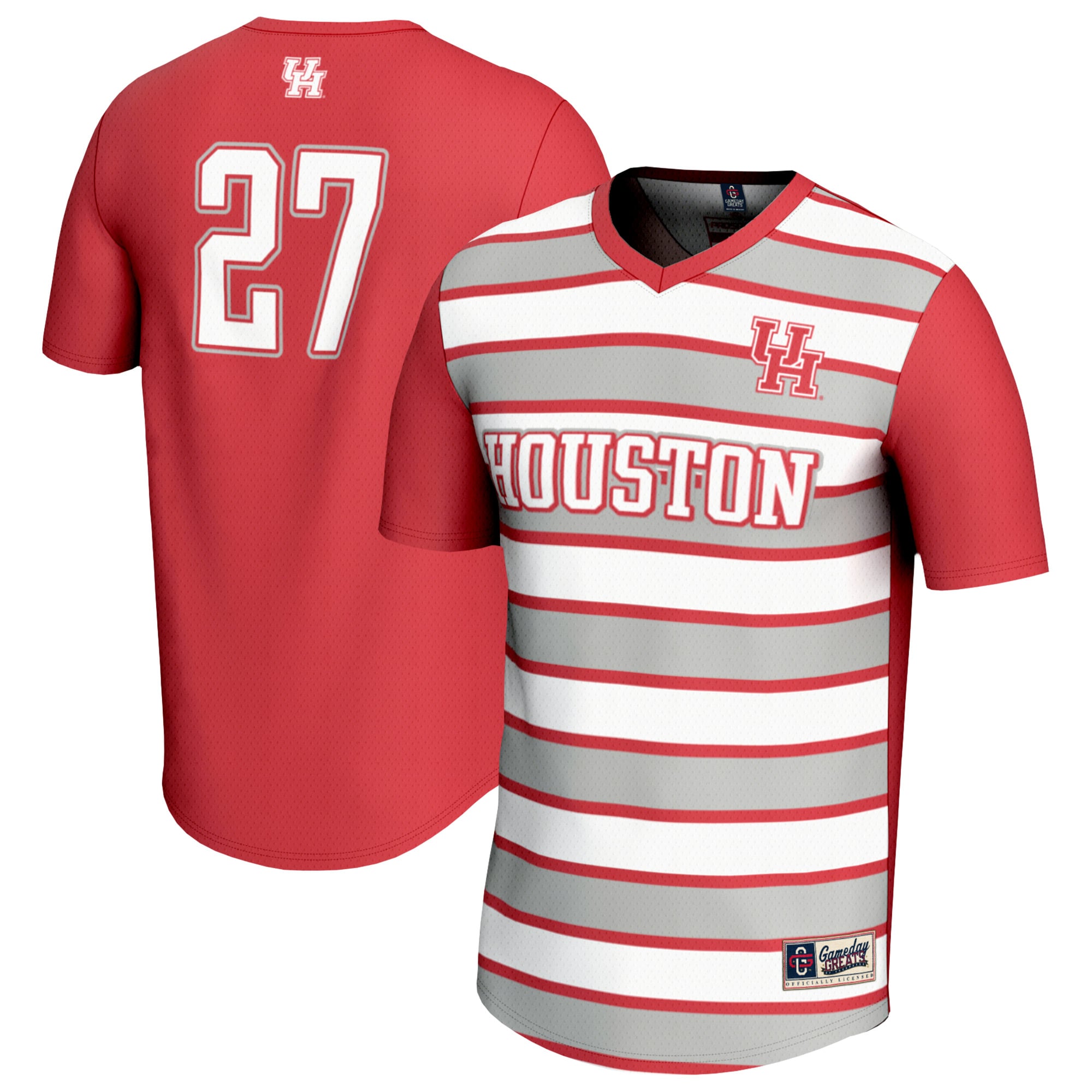 #27 Houston Cougars Youth Lightweight Soccer Fashion Jersey Red - front and back view