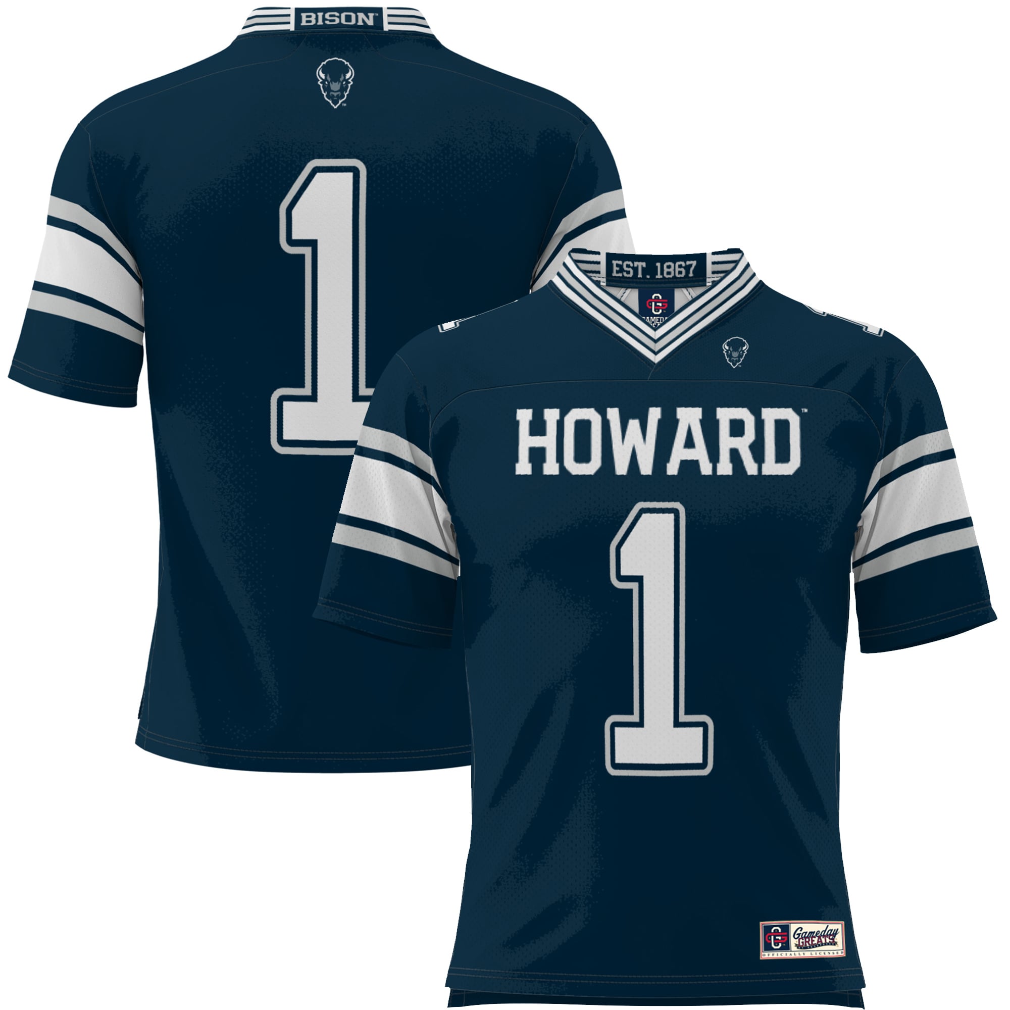 #1 Howard Bison Youth Endzone Football Jersey Navy - front view