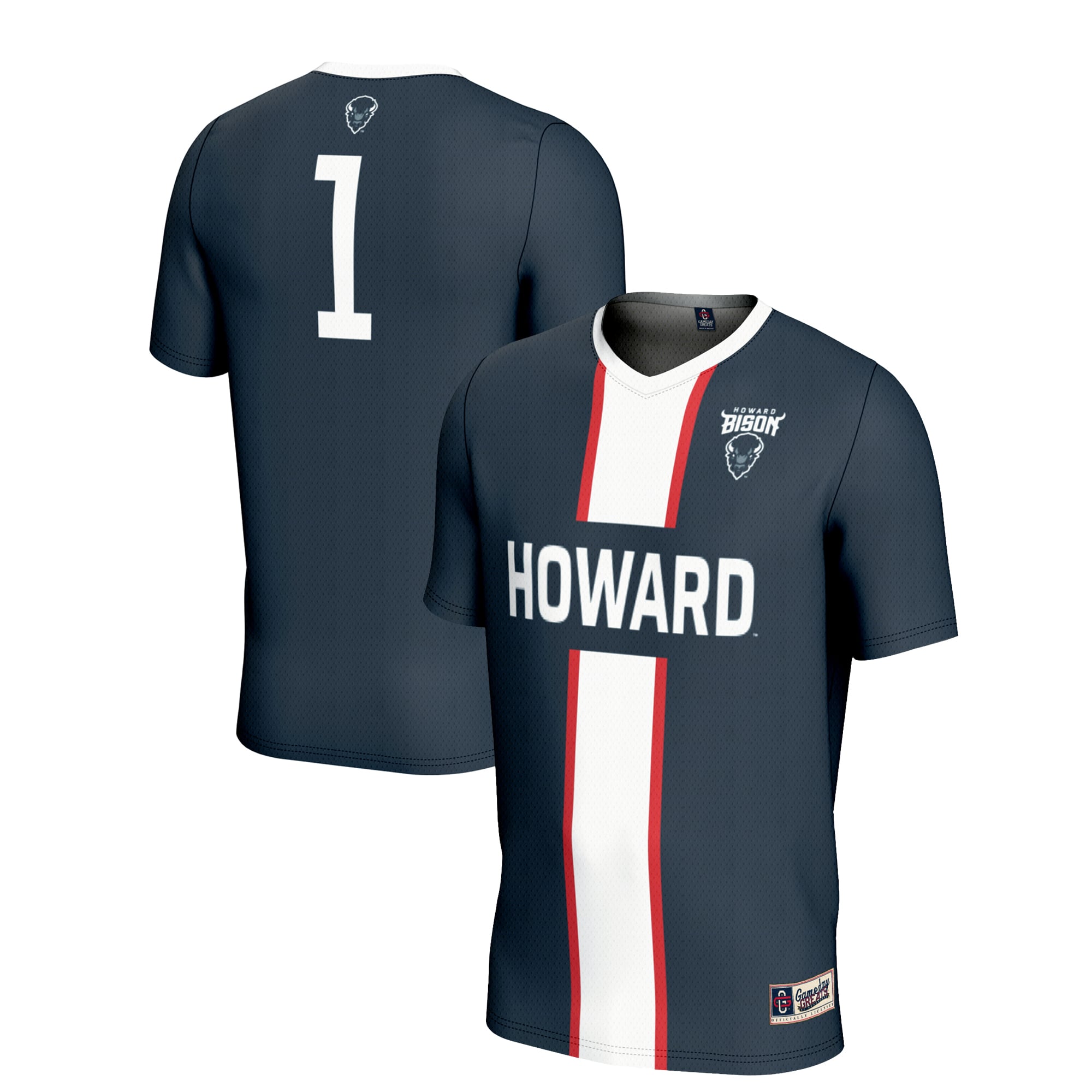 #1 Howard Bison Lightweight Soccer Fashion Jersey Navy - front and back view