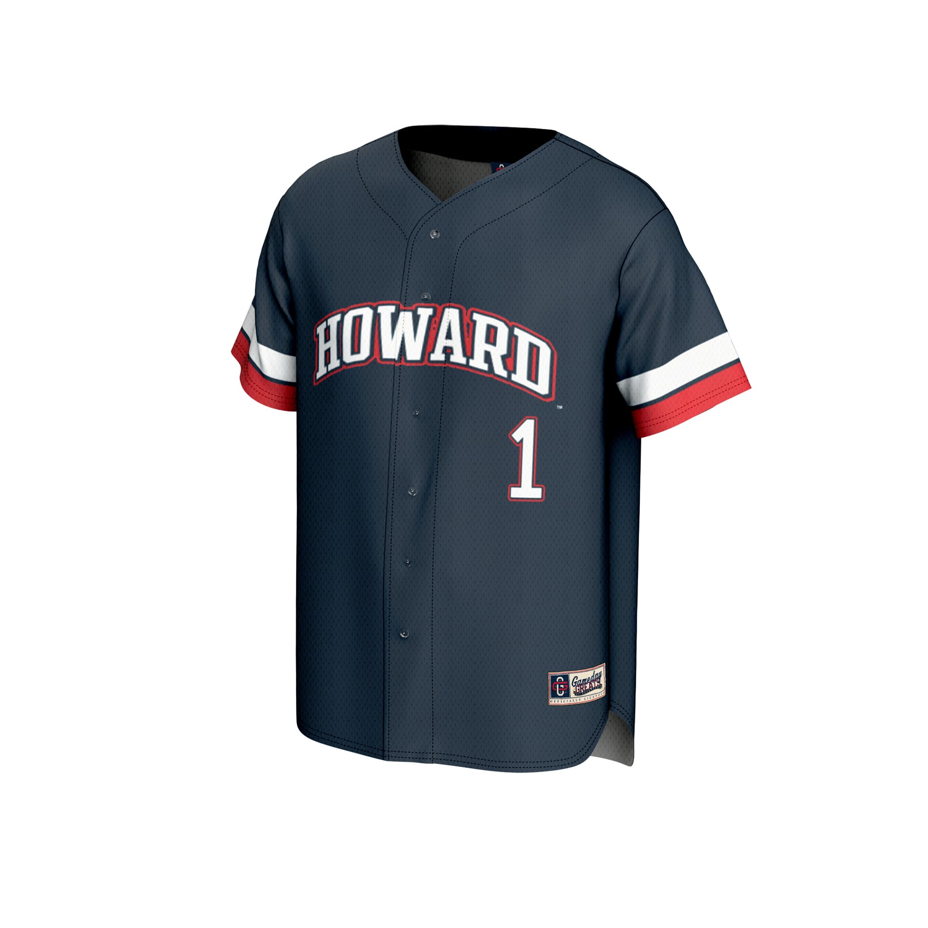 #1 Howard Bison Unisex Collegiate Baseball Fashion Jersey Navy - front view