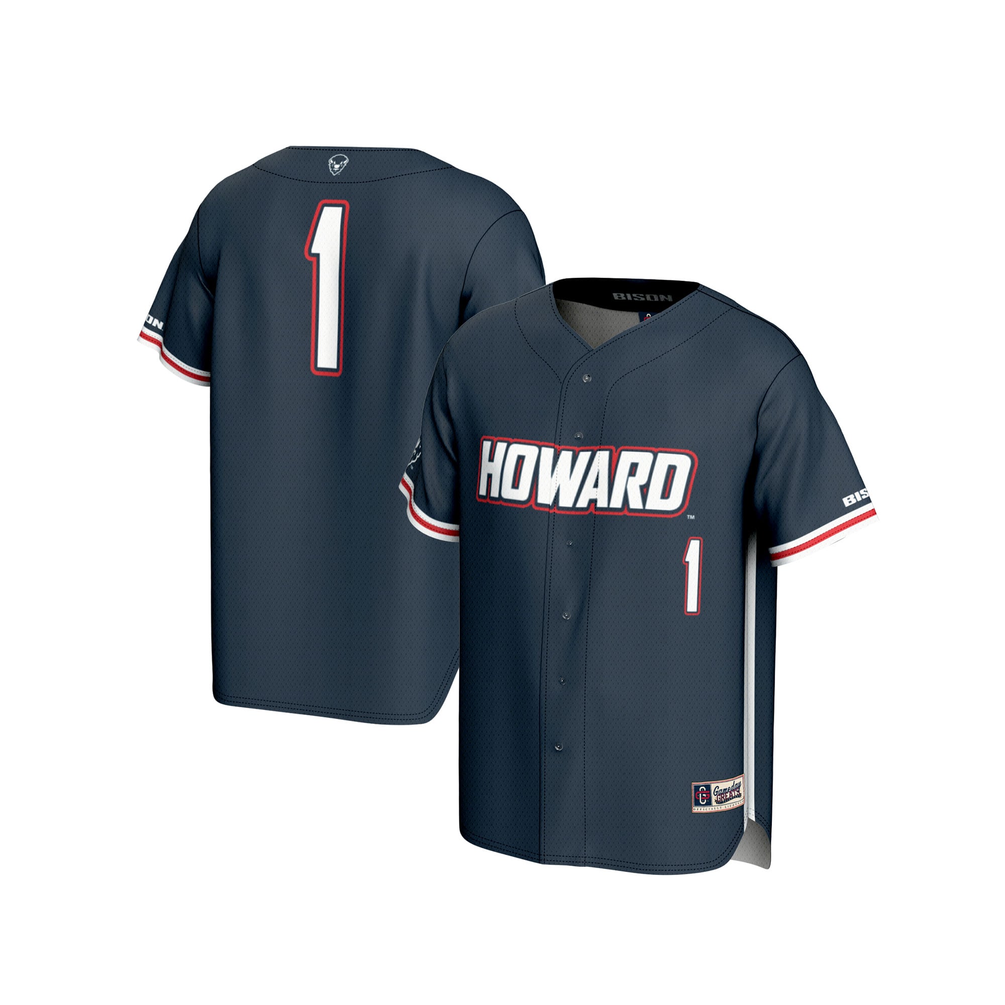 #1 Howard Bison Unisex Lightweight Baseball Fashion Jersey Navy - front and back view