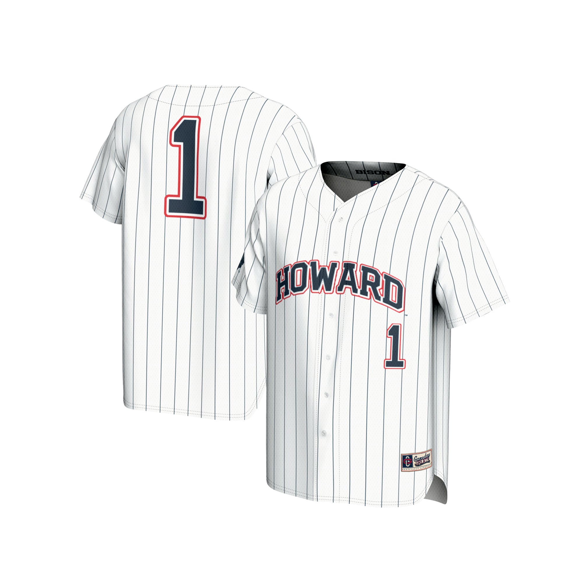 #1 Howard Bison Unisex Lightweight Baseball Fashion Jersey White - front and back view
