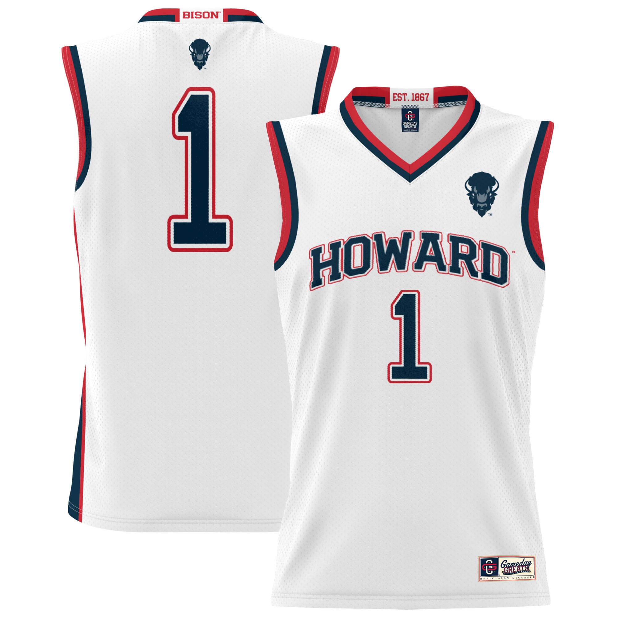 #1 Howard Bison Unisex Lightweight Basketball Jersey White - front and back view