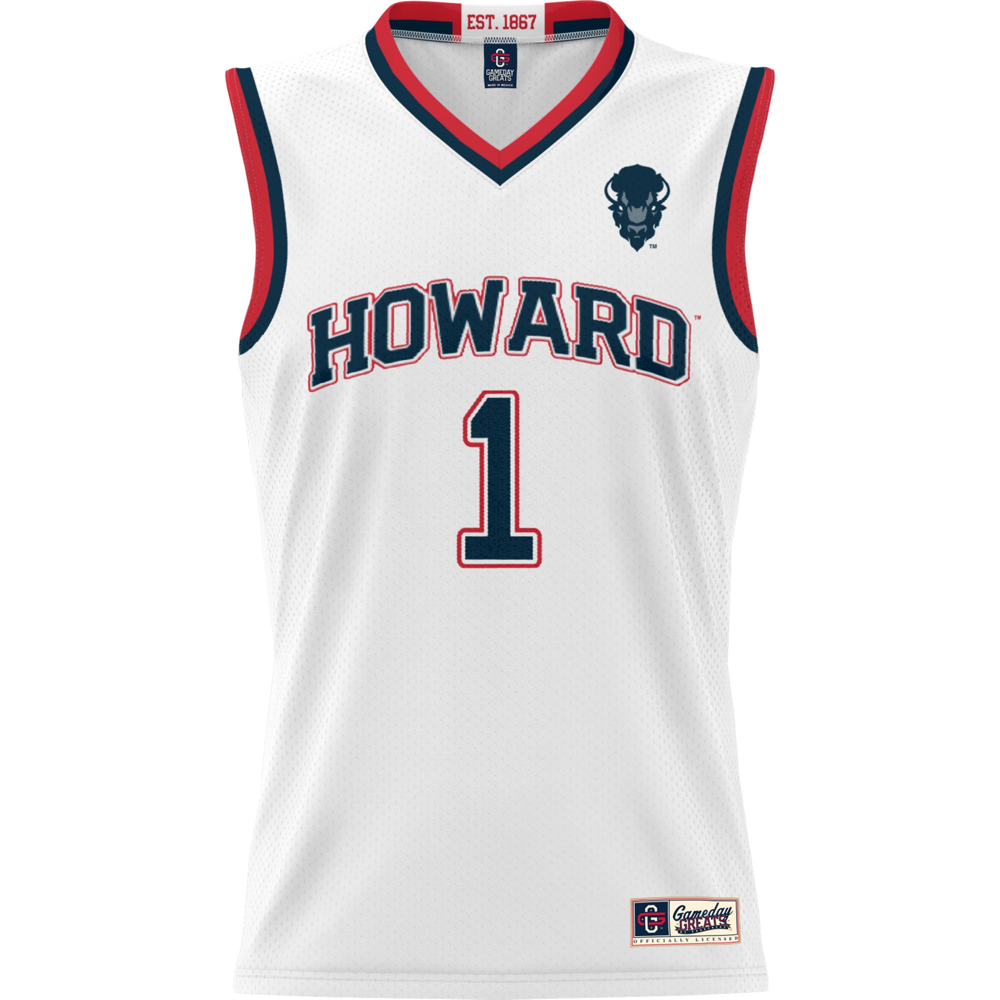 #1 Howard Bison Unisex Lightweight Basketball Jersey White - front view