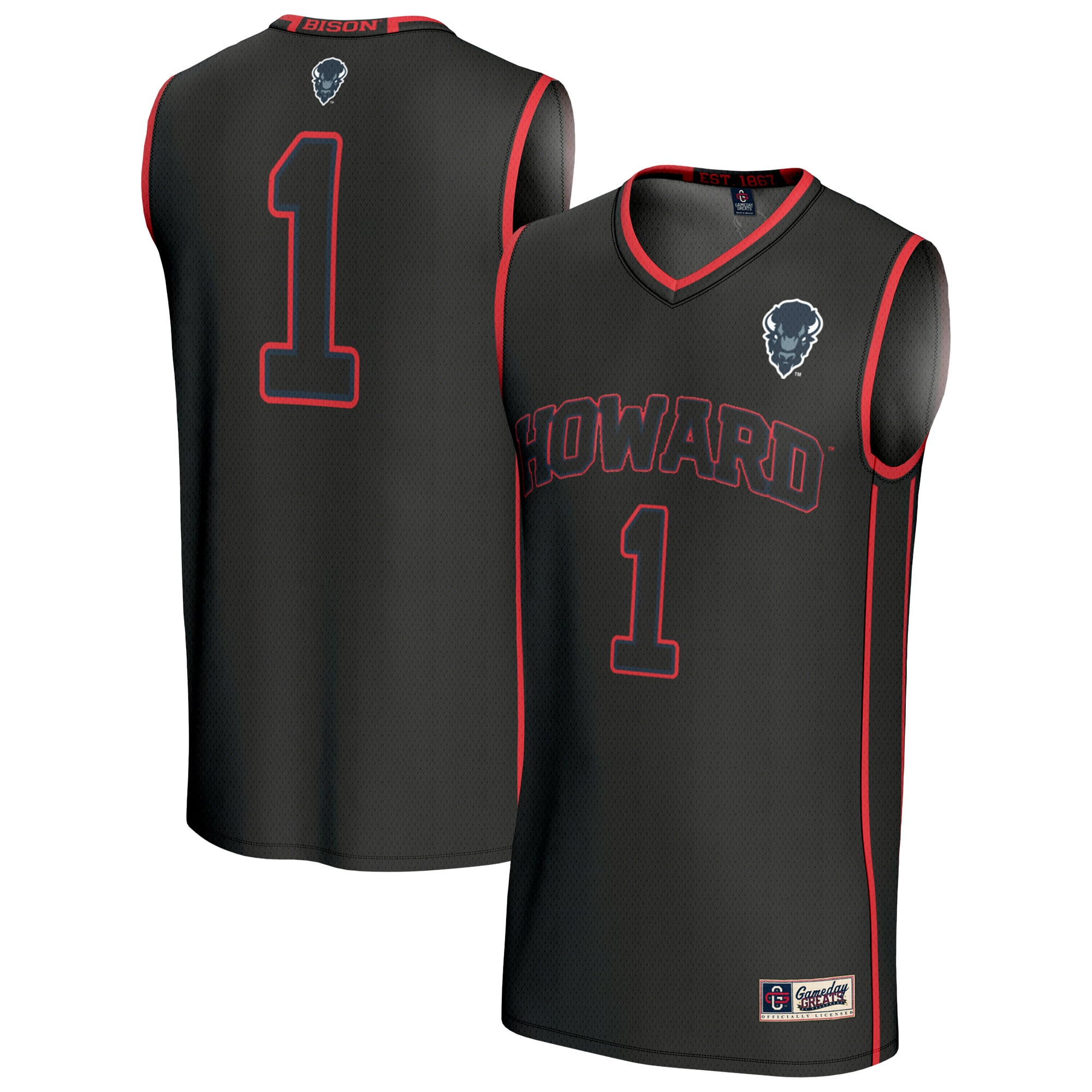 Howard Bison Unisex Lightweight Collegiate Basketball Fashion Jersey Black - front and back view