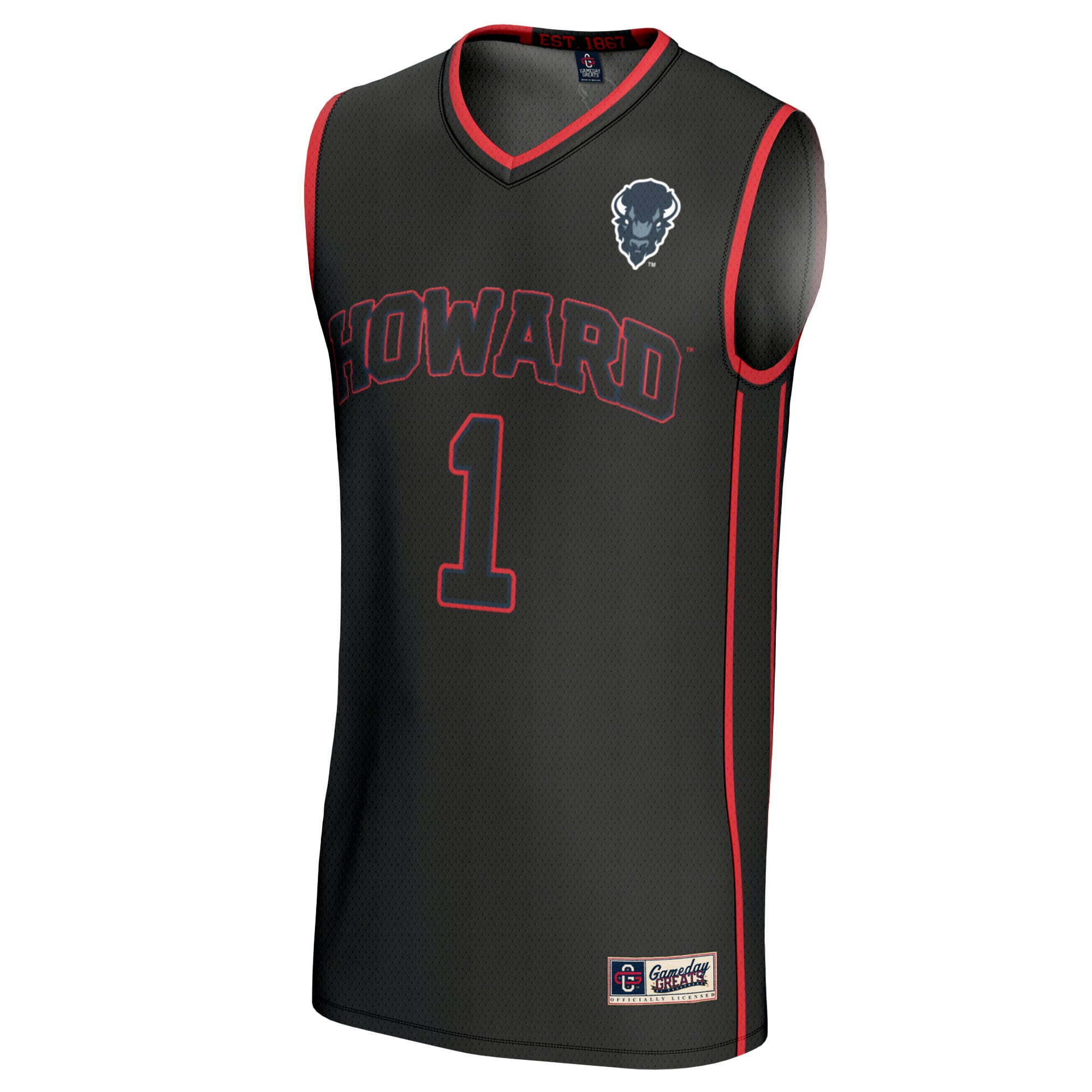 Howard Bison Unisex Lightweight Collegiate Basketball Fashion Jersey Black - front view