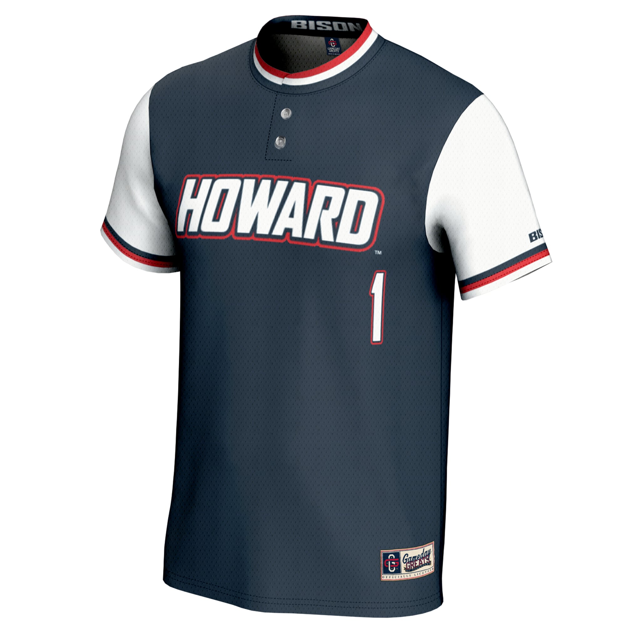 #1 Howard Bison Unisex Lightweight Softball Jersey Navy - front view