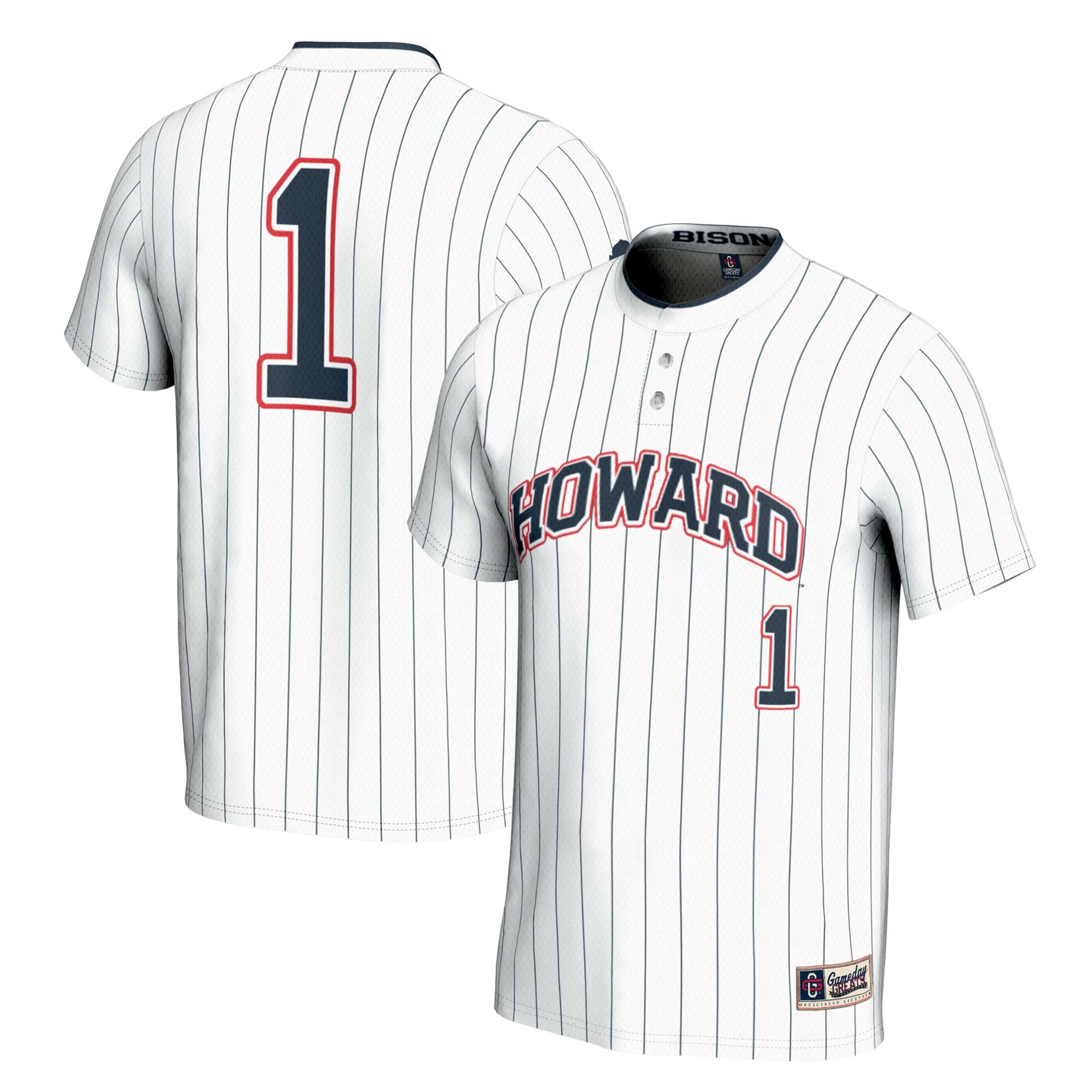 #1 Howard Bison Unisex Lightweight Softball Jersey White - front and back view