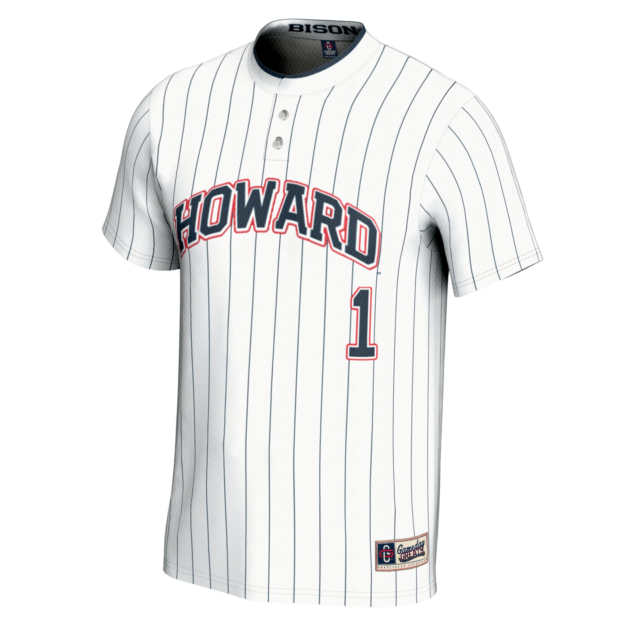 #1 Howard Bison Unisex Lightweight Softball Jersey White - front view