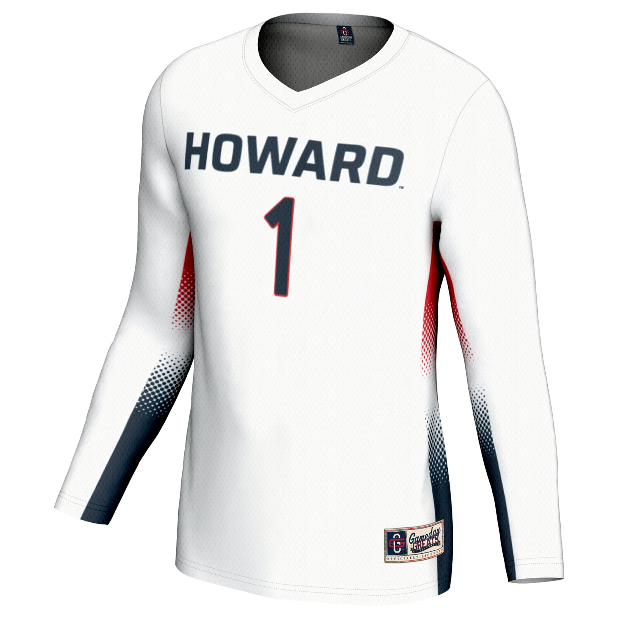 #1 Howard Bison Unisex Lightweight Volleyball Jersey White - front view