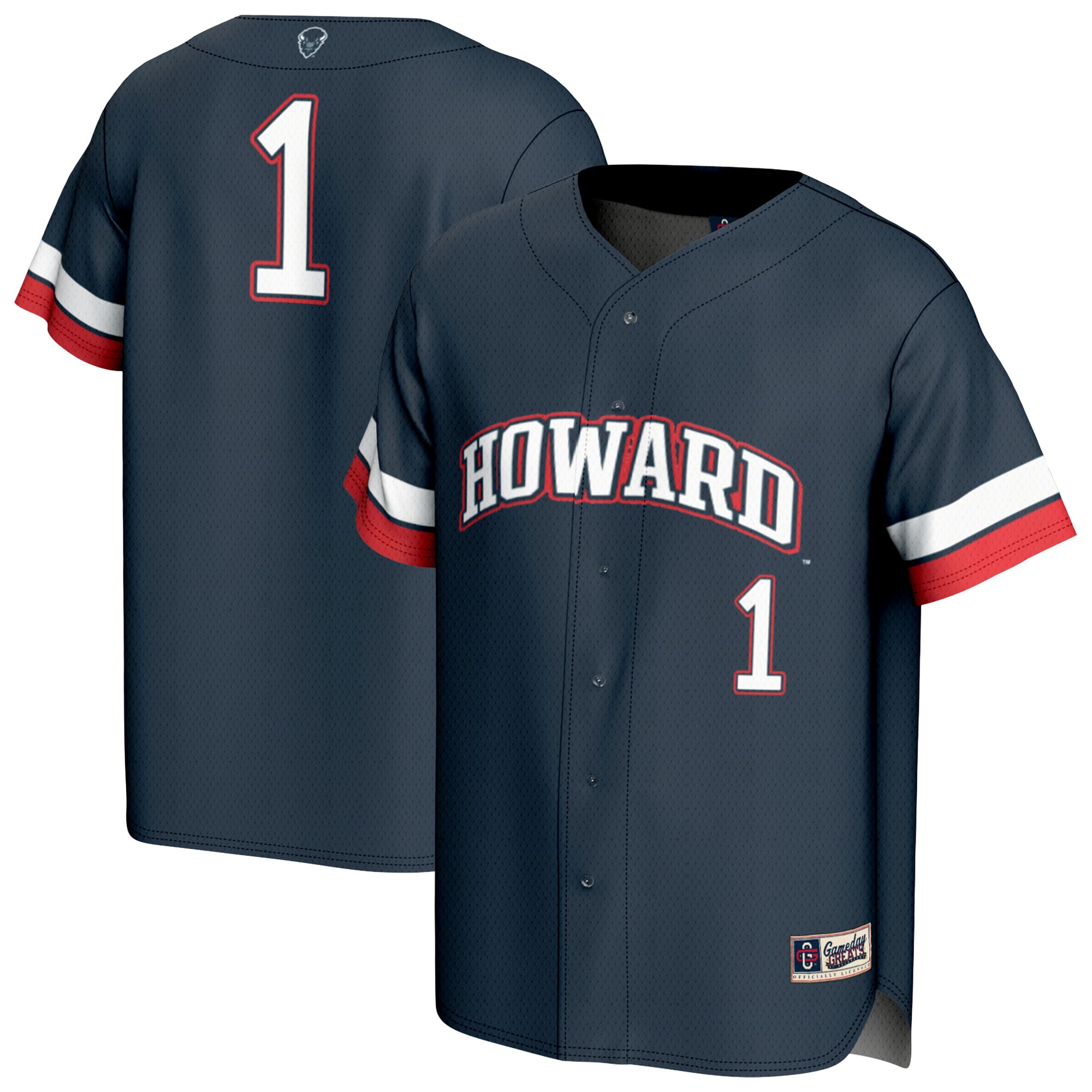 Howard Bison Youth Collegiate Baseball Fashion Jersey Navy - front and back view