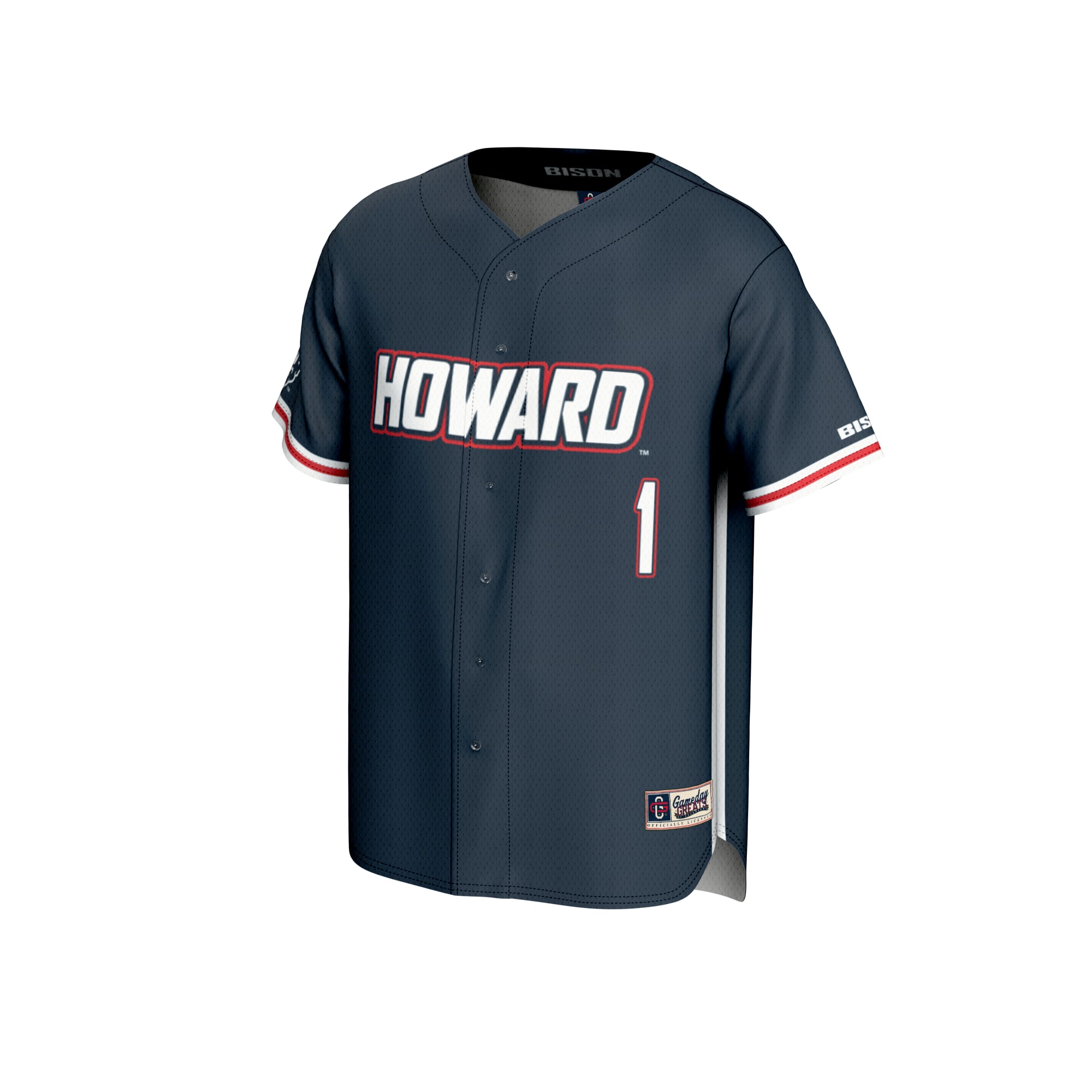 #1 Howard Bison Youth Lightweight Baseball Fashion Jersey Navy - front view