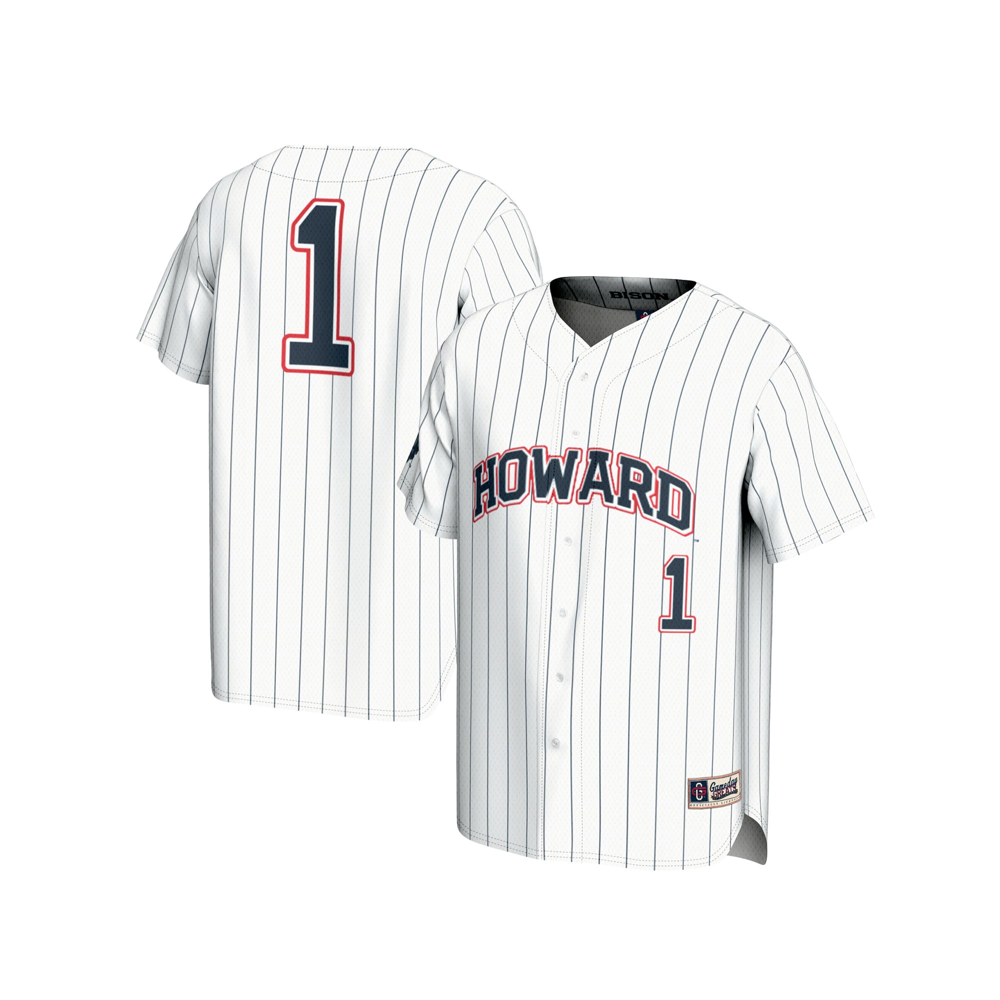 #1 Howard Bison Youth Lightweight Baseball Fashion Jersey White - front and back view