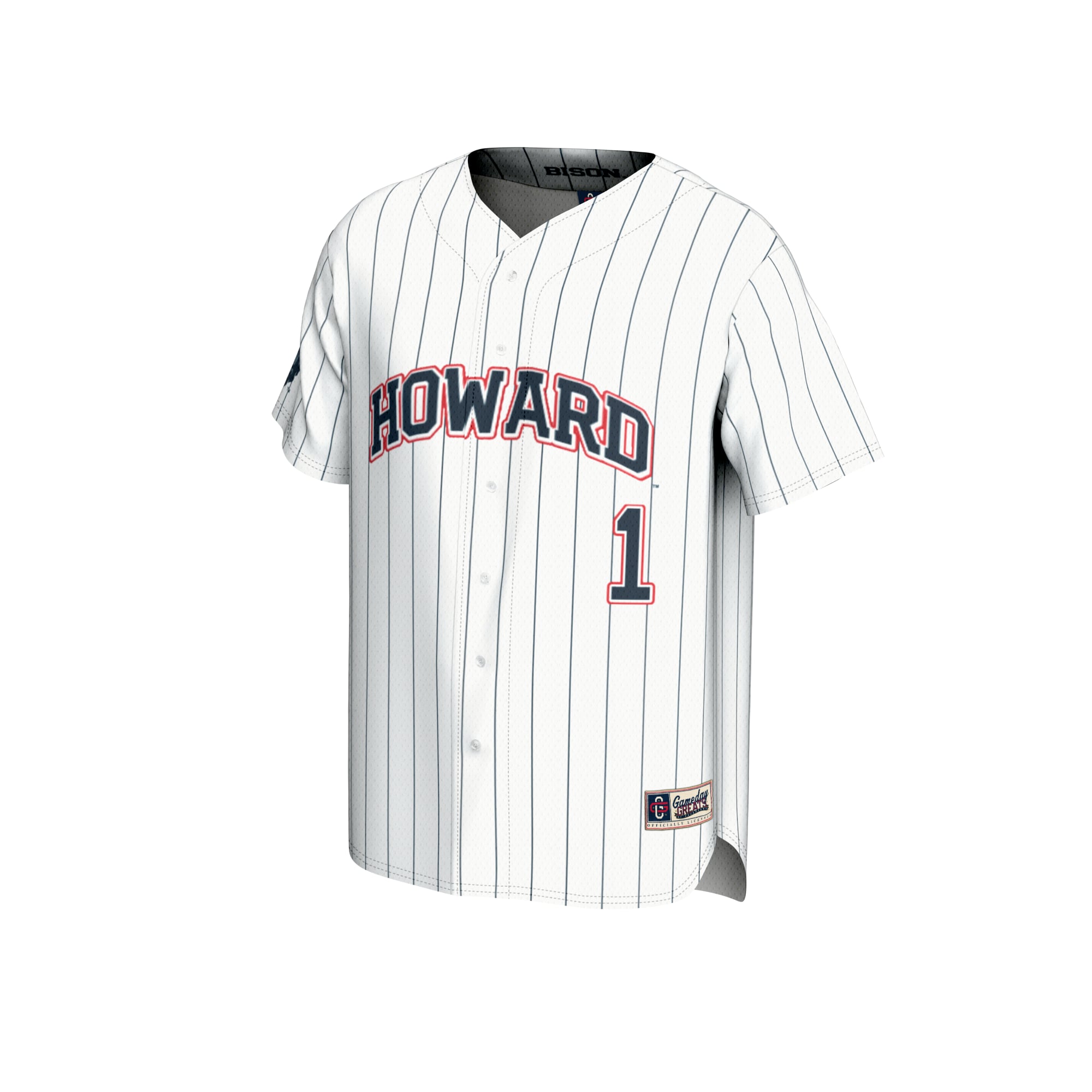 #1 Howard Bison Youth Lightweight Baseball Fashion Jersey White - front view