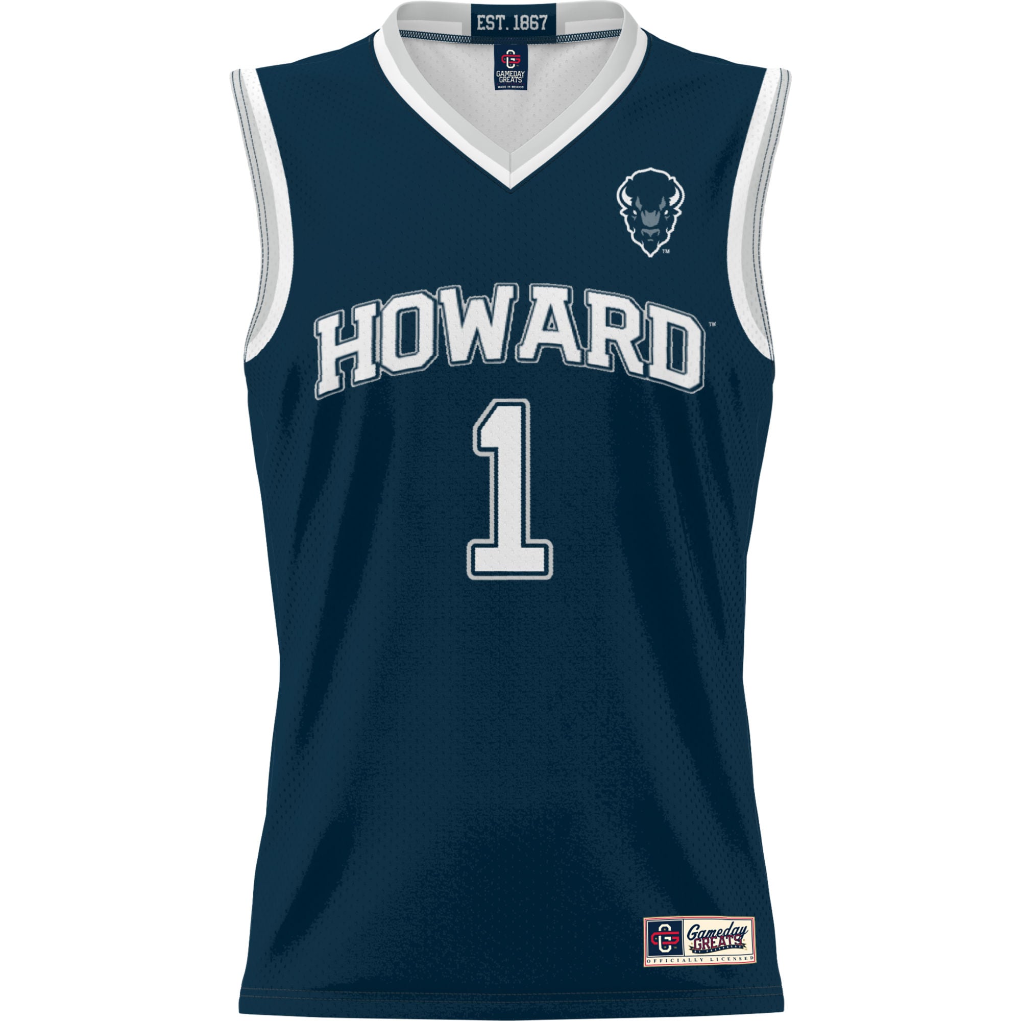 #1 Howard Bison Youth Lightweight Basketball Jersey Navy - front view