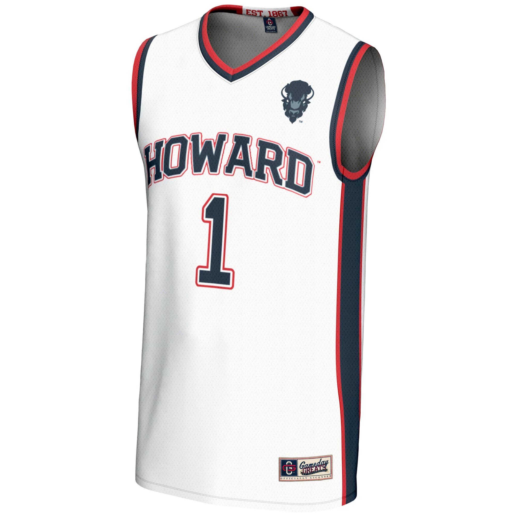 #1 Howard Bison Youth Lightweight Basketball Jersey White - front view