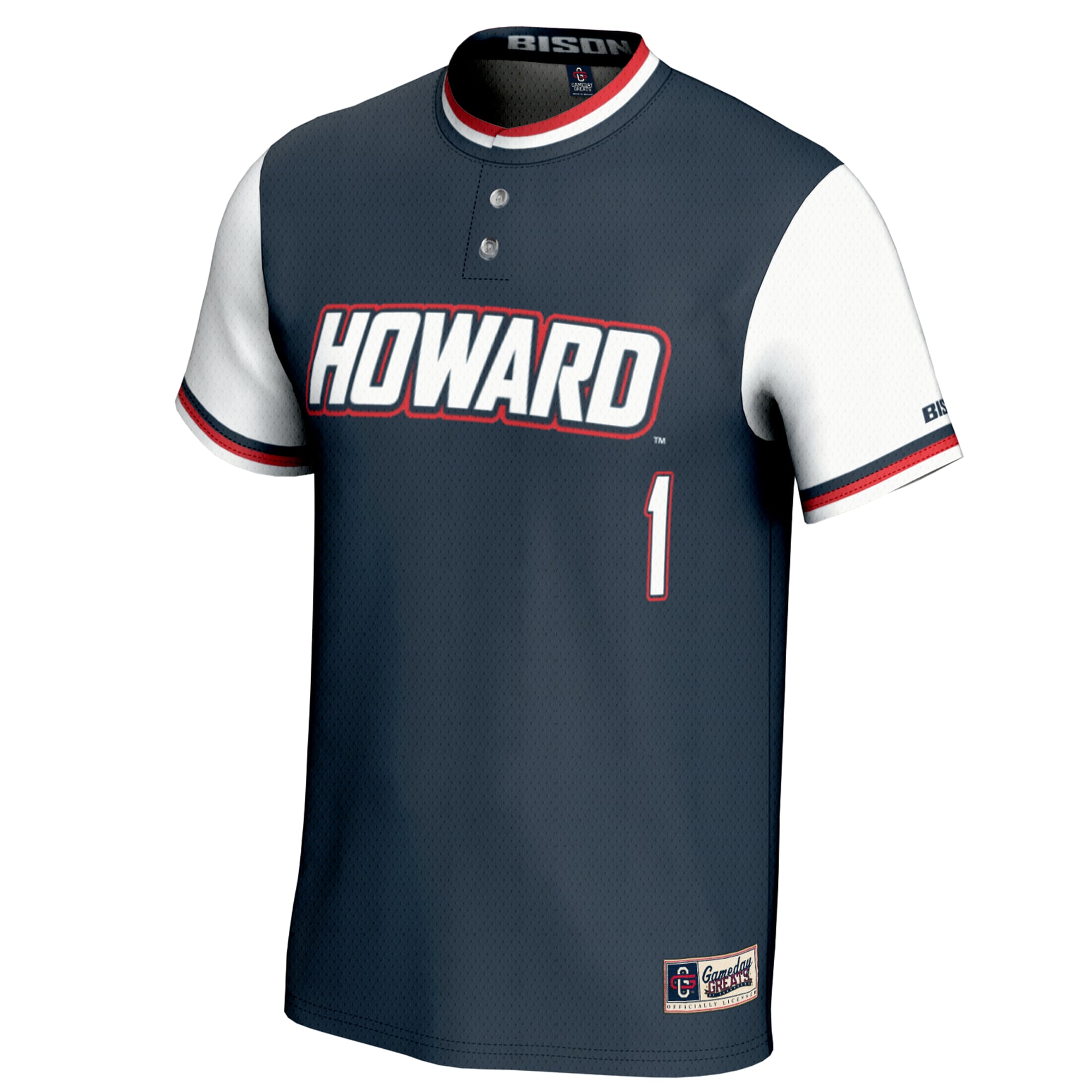 #1 Howard Bison Youth Lightweight Softball Jersey Navy - front view