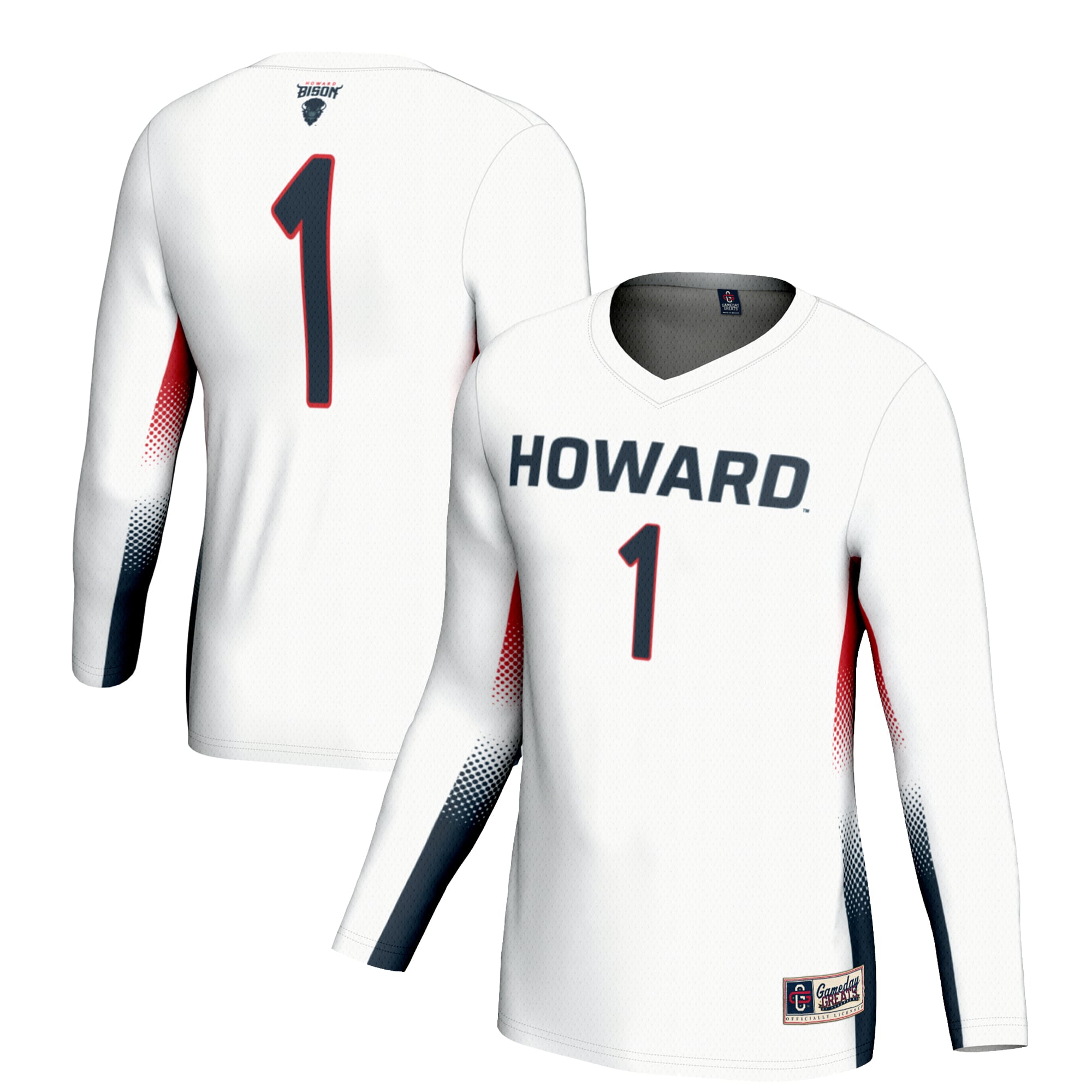 #1 Howard Bison Youth Lightweight Women's Volleyball Jersey White - front and back view