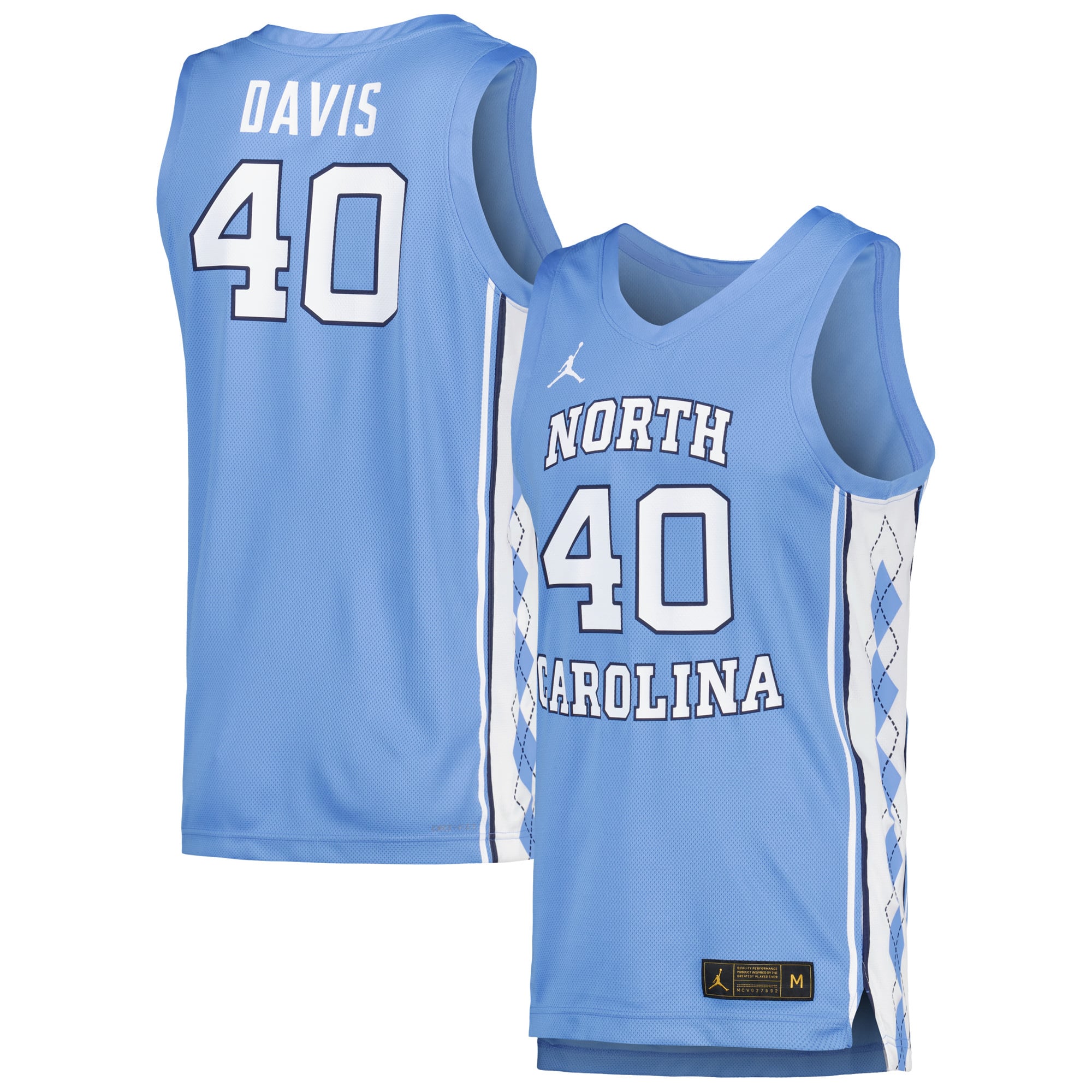 Hubert Davis North Carolina Tar Heels Basketball Player Jersey Carolina Blue - front and back view