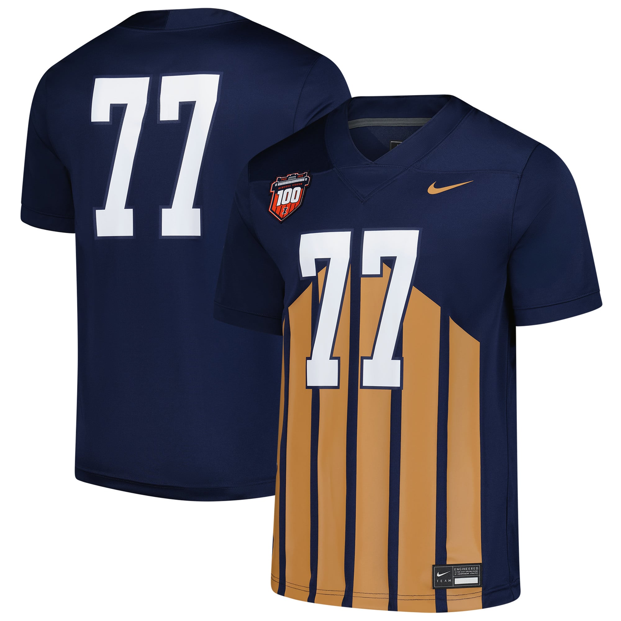 #77 Illinois Fighting Illini Football Jersey - Navy - front and back view