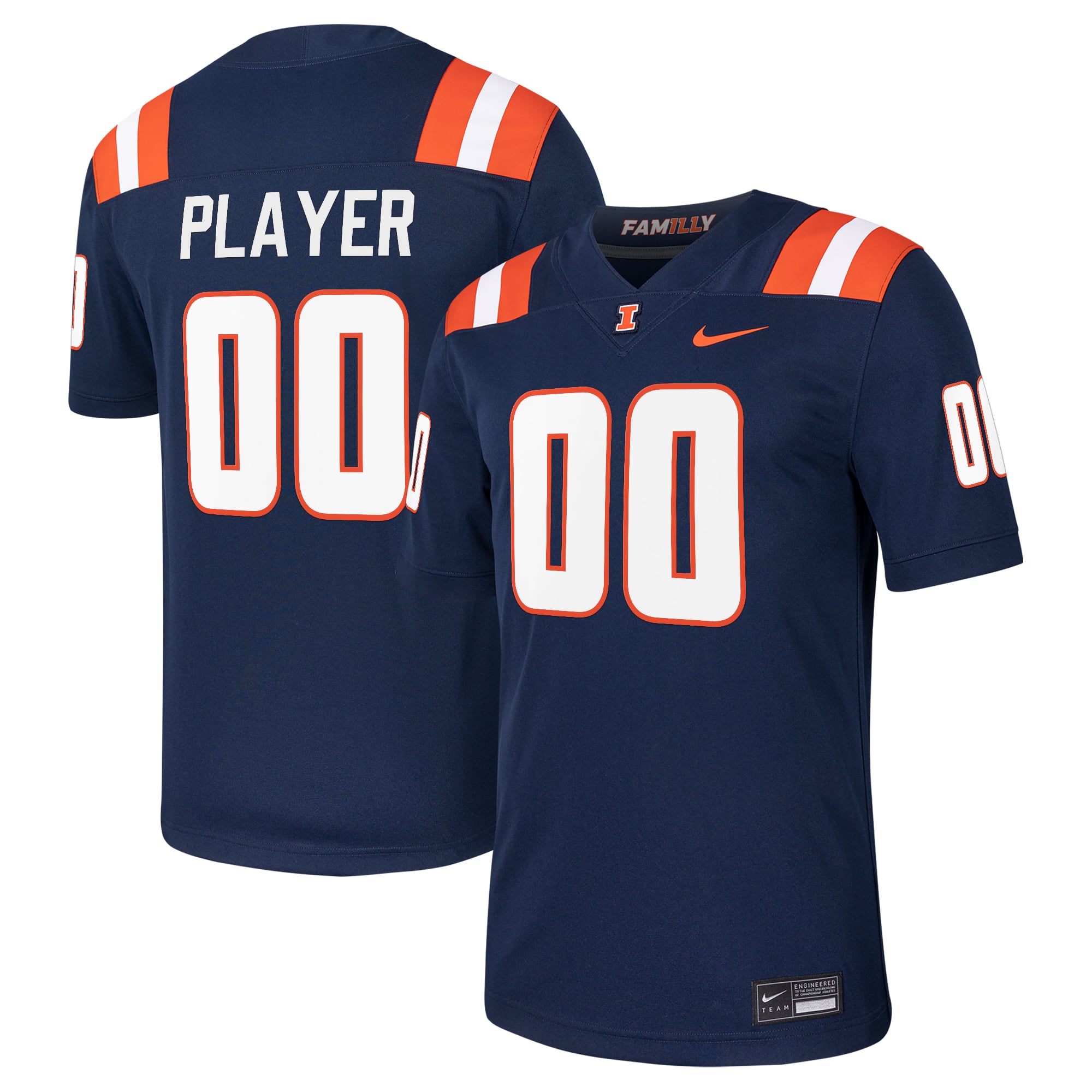 Illinois Fighting Illini Football Jersey Navy - front and back view