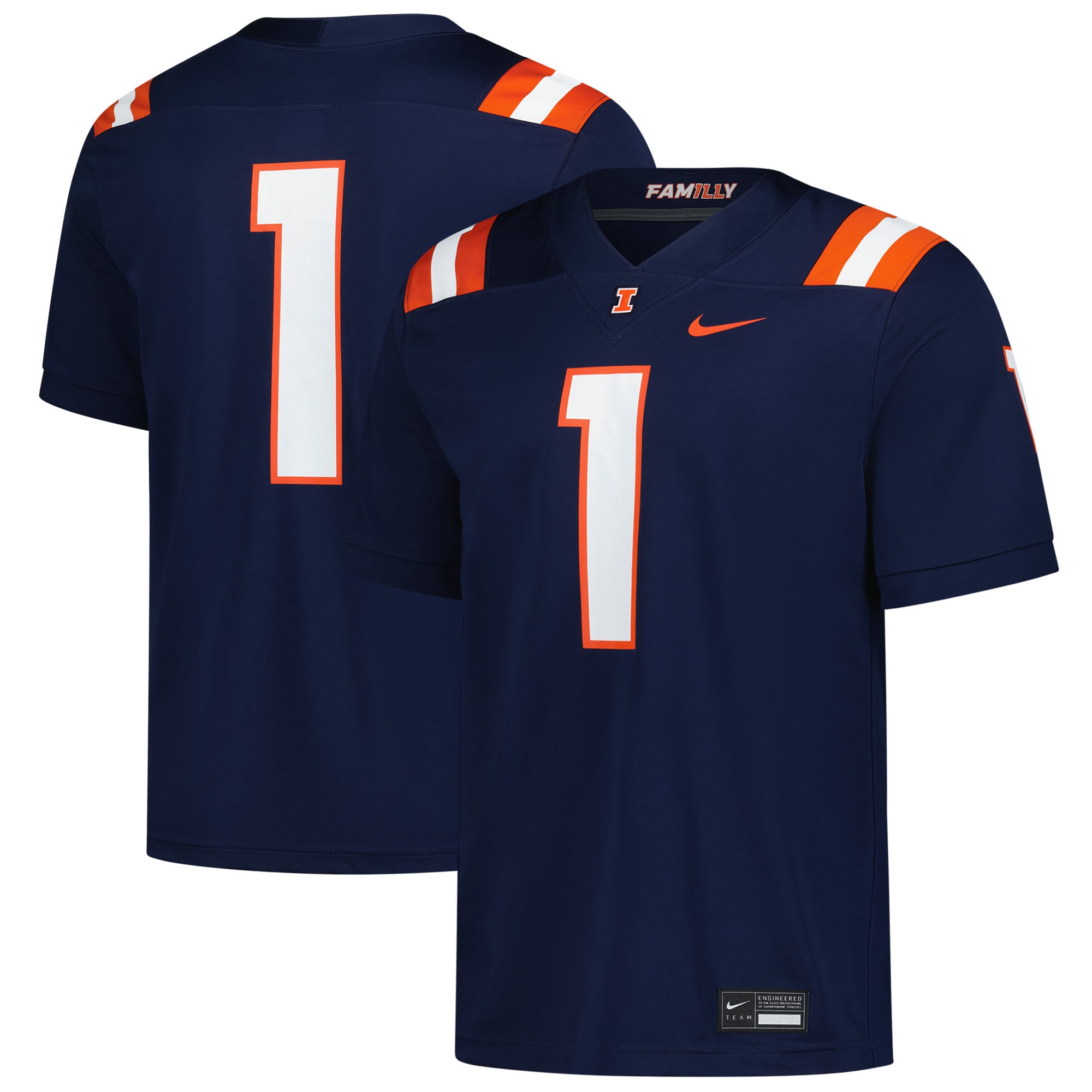 #1 Illinois Fighting Illini Football Jersey Navy - front and back view