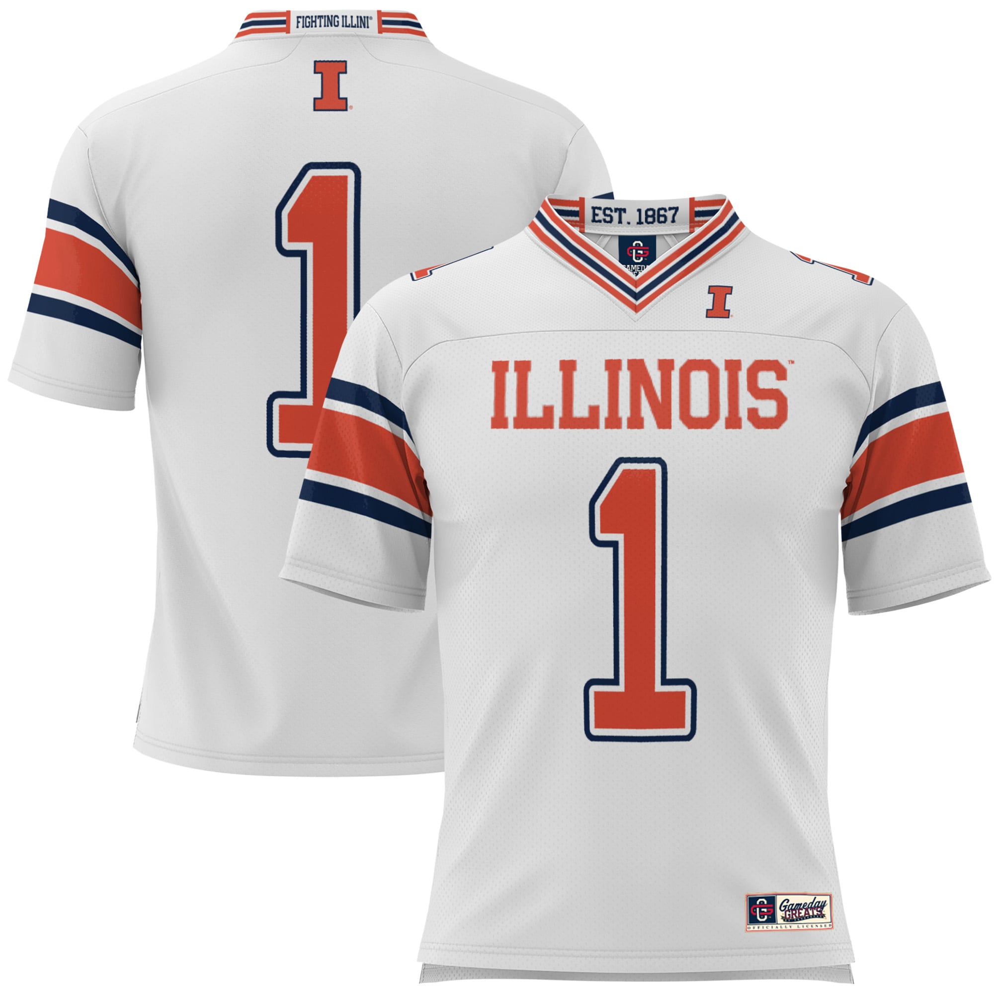 #1 Illinois Fighting Illini Youth Football Jersey White - front and back view