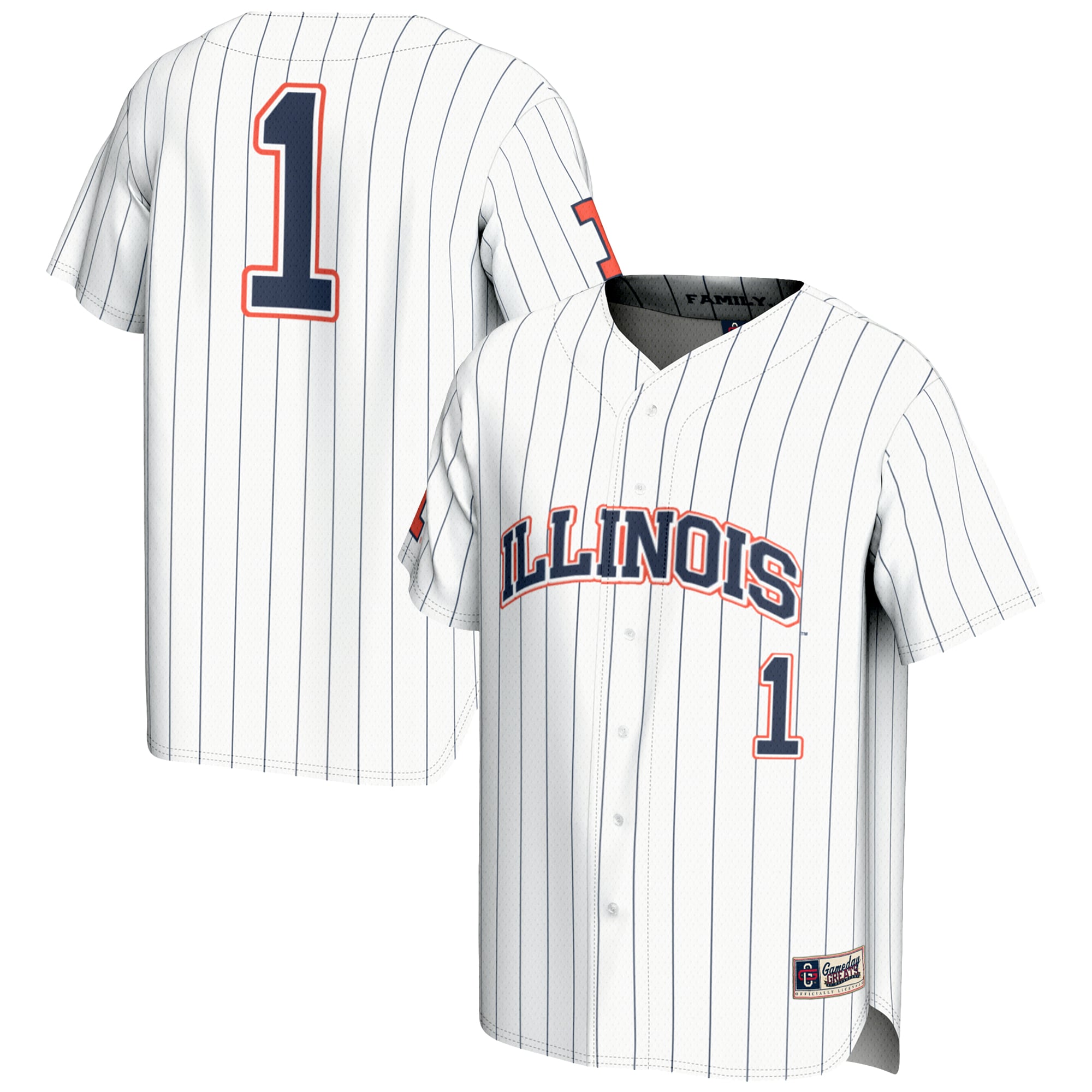 #1 Illinois Fighting Illini Lightweight Baseball Jersey White - front and back view