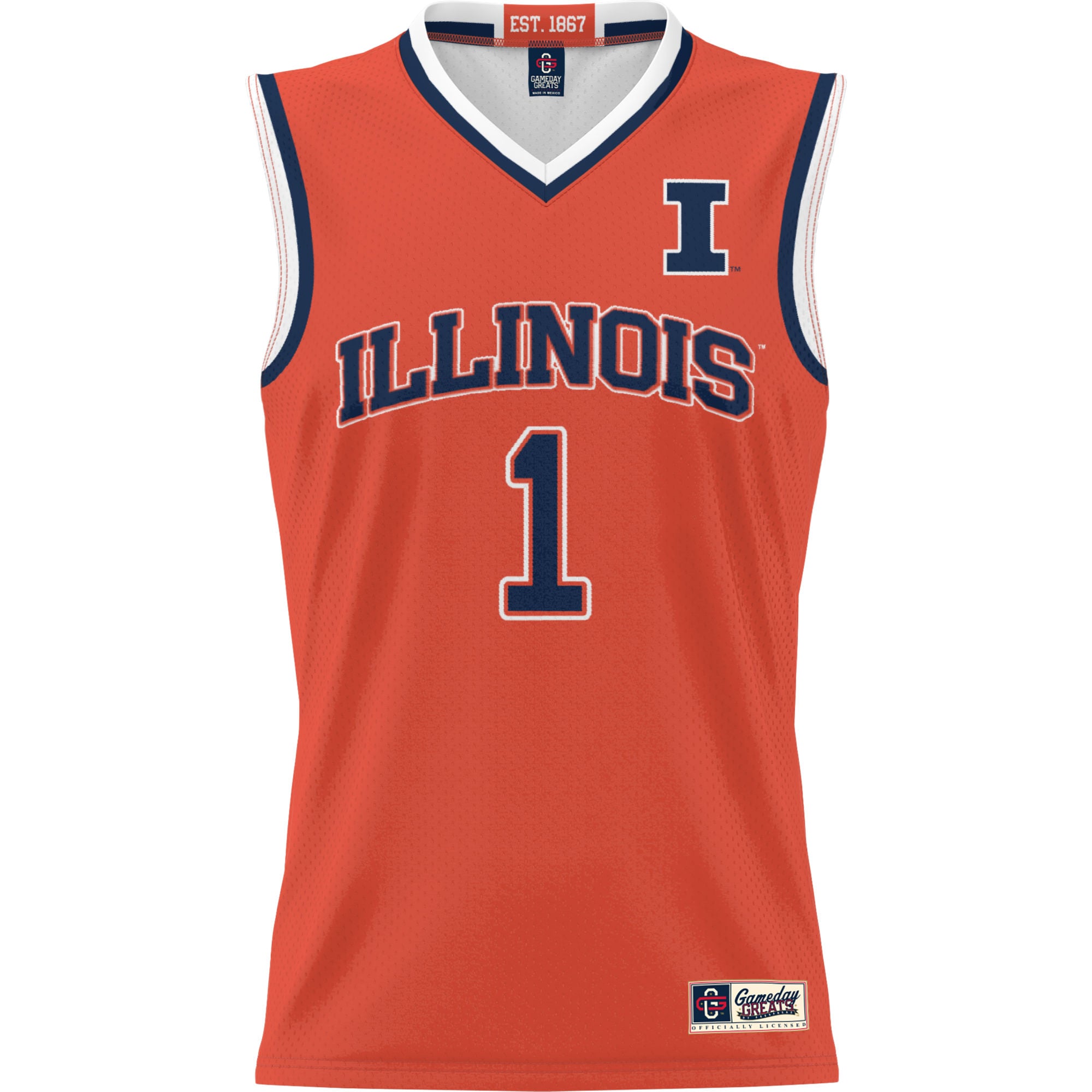 #1 Illinois Fighting Illini Unisex Lightweight Basketball Jersey Orange - front view