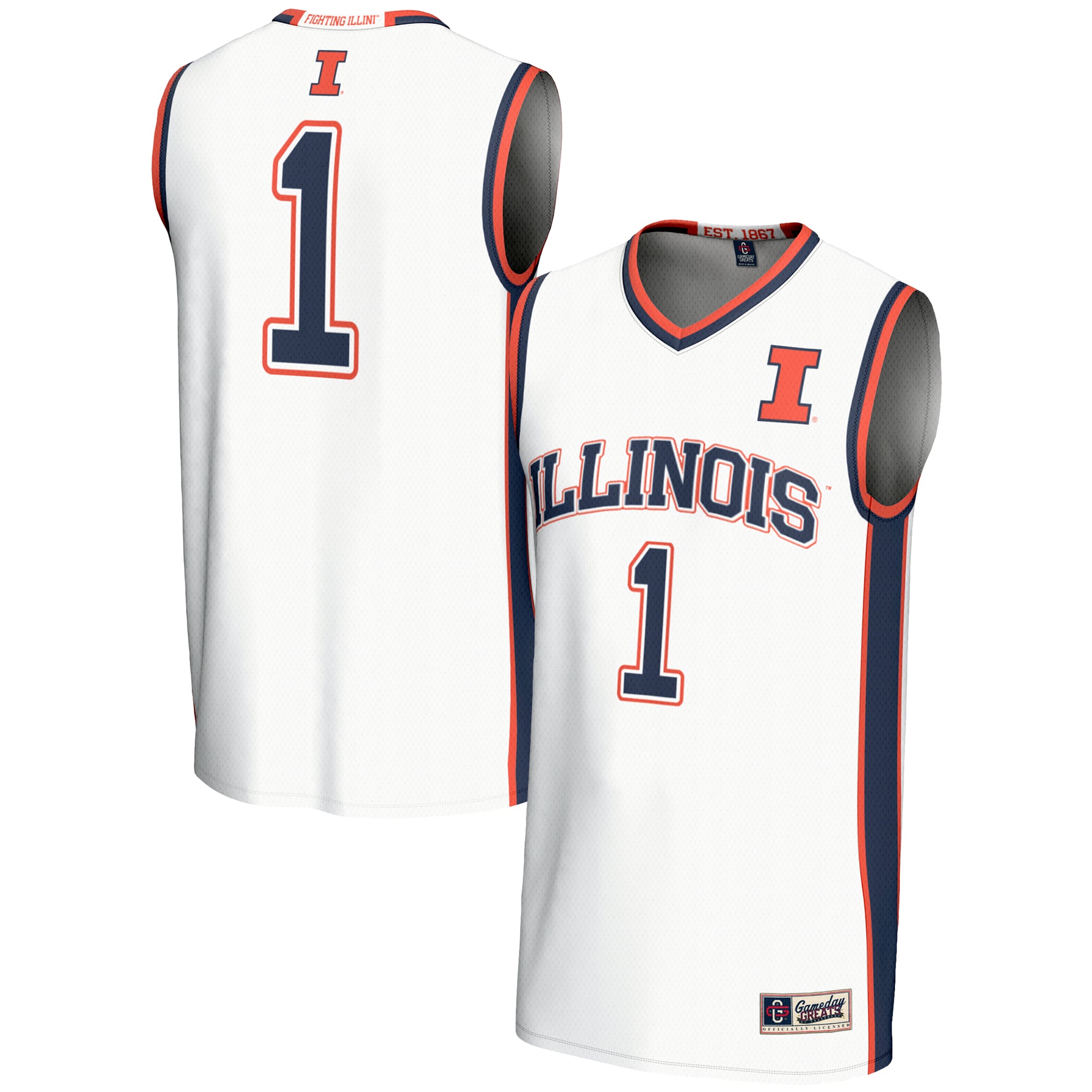 #1 Illinois Fighting Illini Unisex Lightweight Basketball Jersey White - front and back view