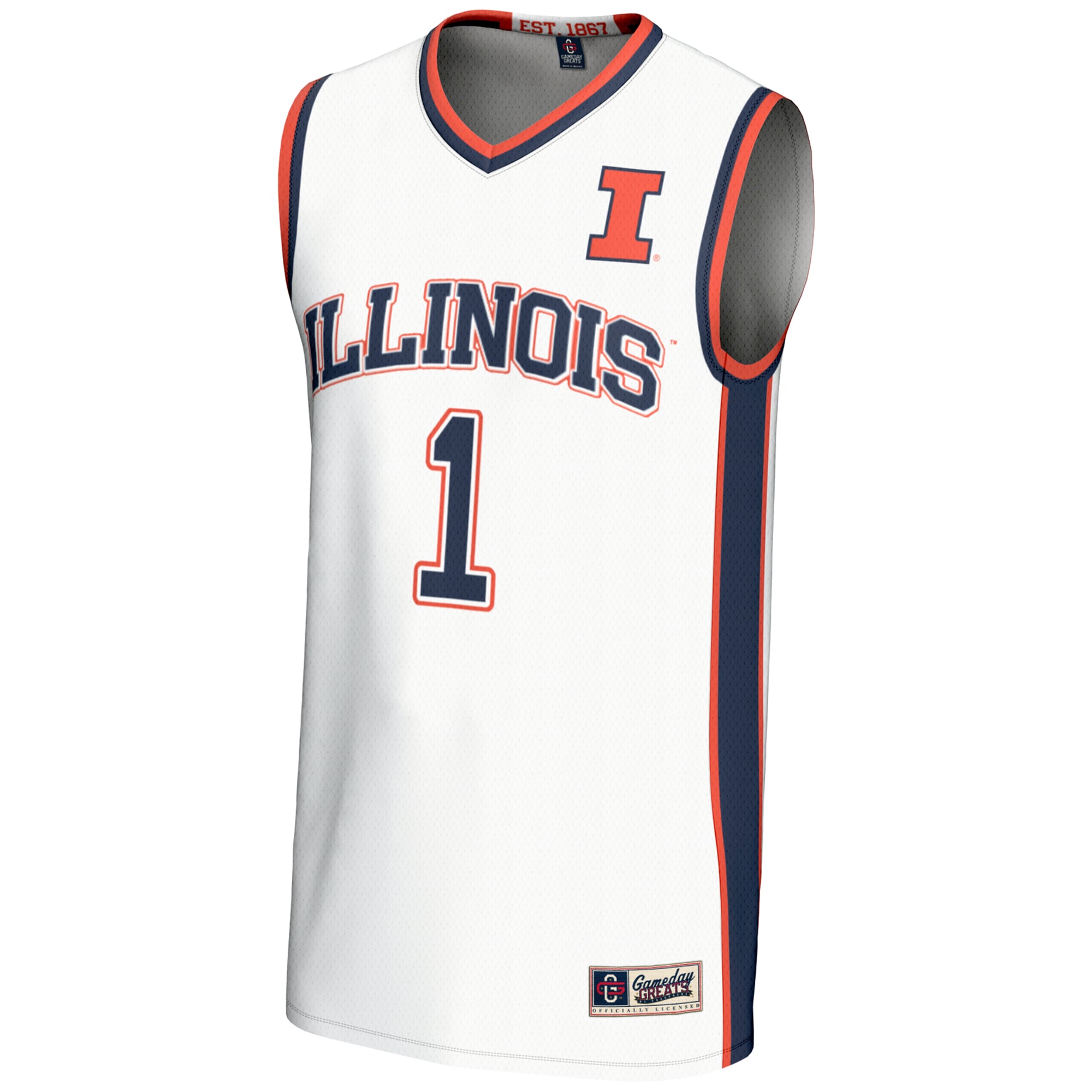 #1 Illinois Fighting Illini Unisex Lightweight Basketball Jersey White - front view