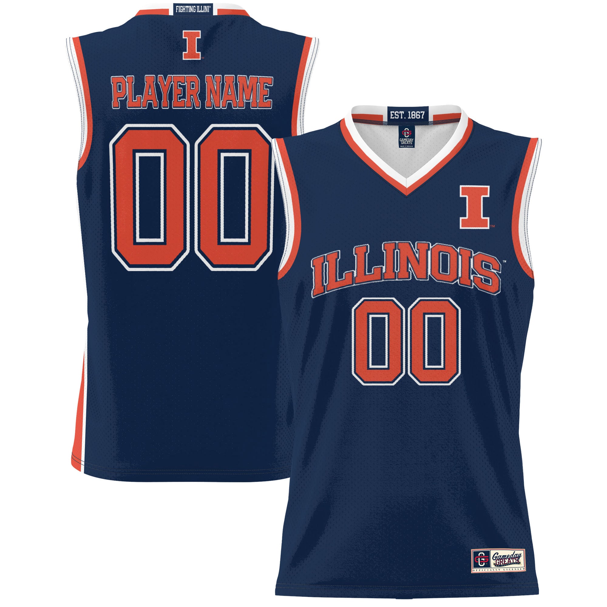 Illinois Fighting Illini Unisex Lightweight Men's Basketball Jersey Navy - front and back view