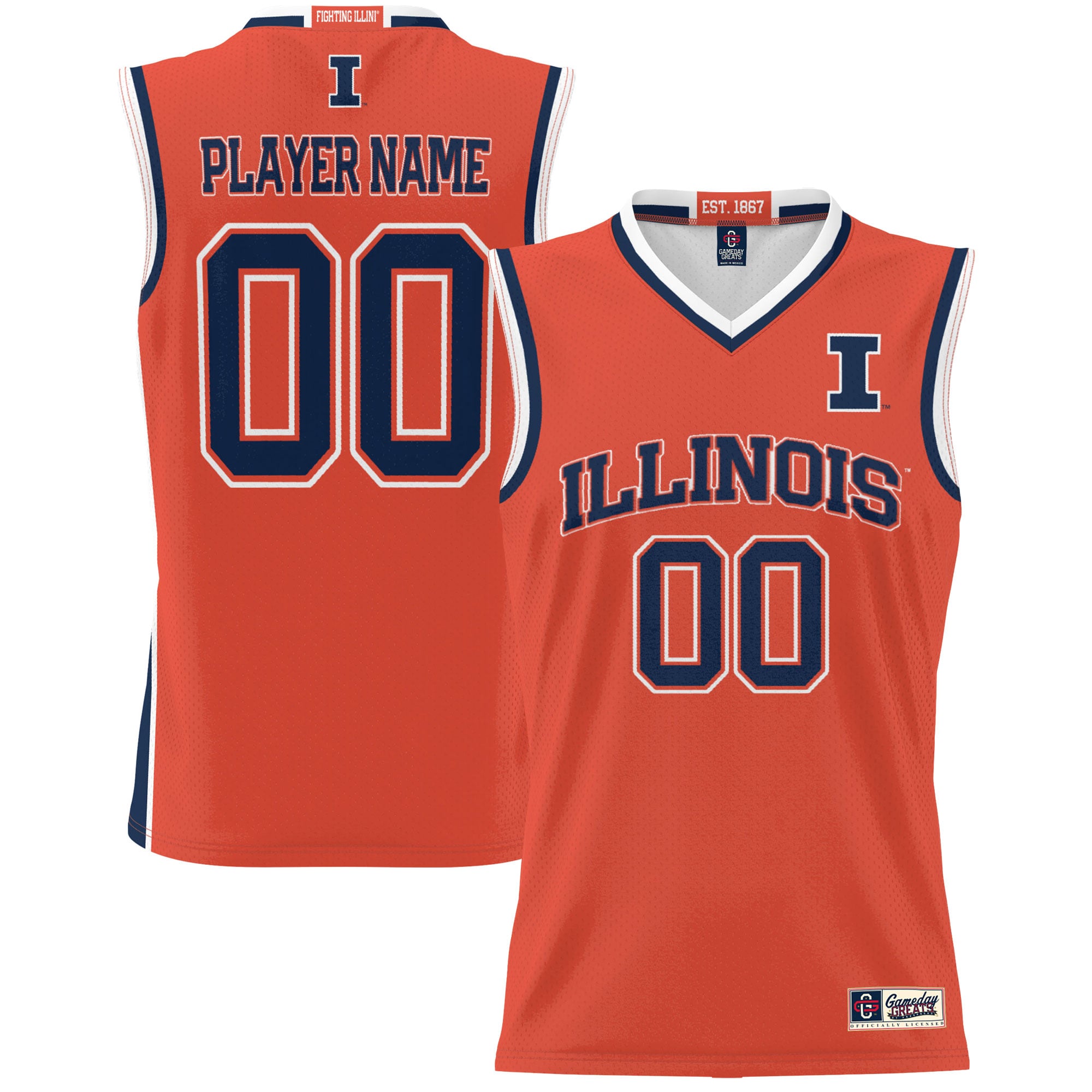 Illinois Fighting Illini Unisex Lightweight Men's Basketball Jersey Orange - front and back view