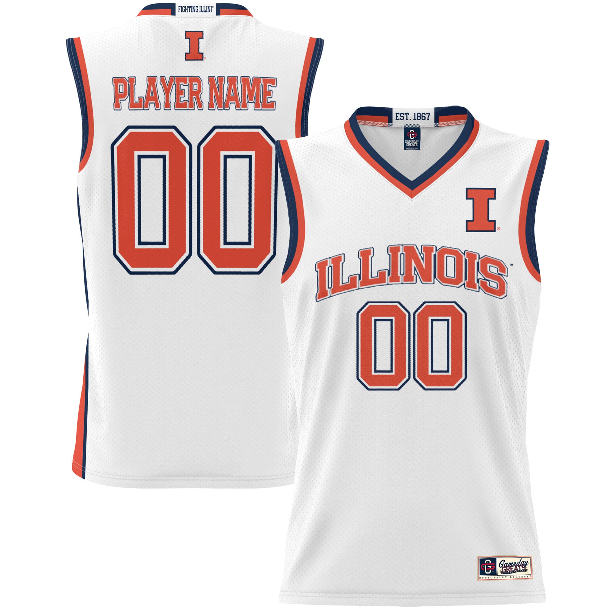 Illinois Fighting Illini Youth Lightweight Men's Basketball Jersey White - front and back view