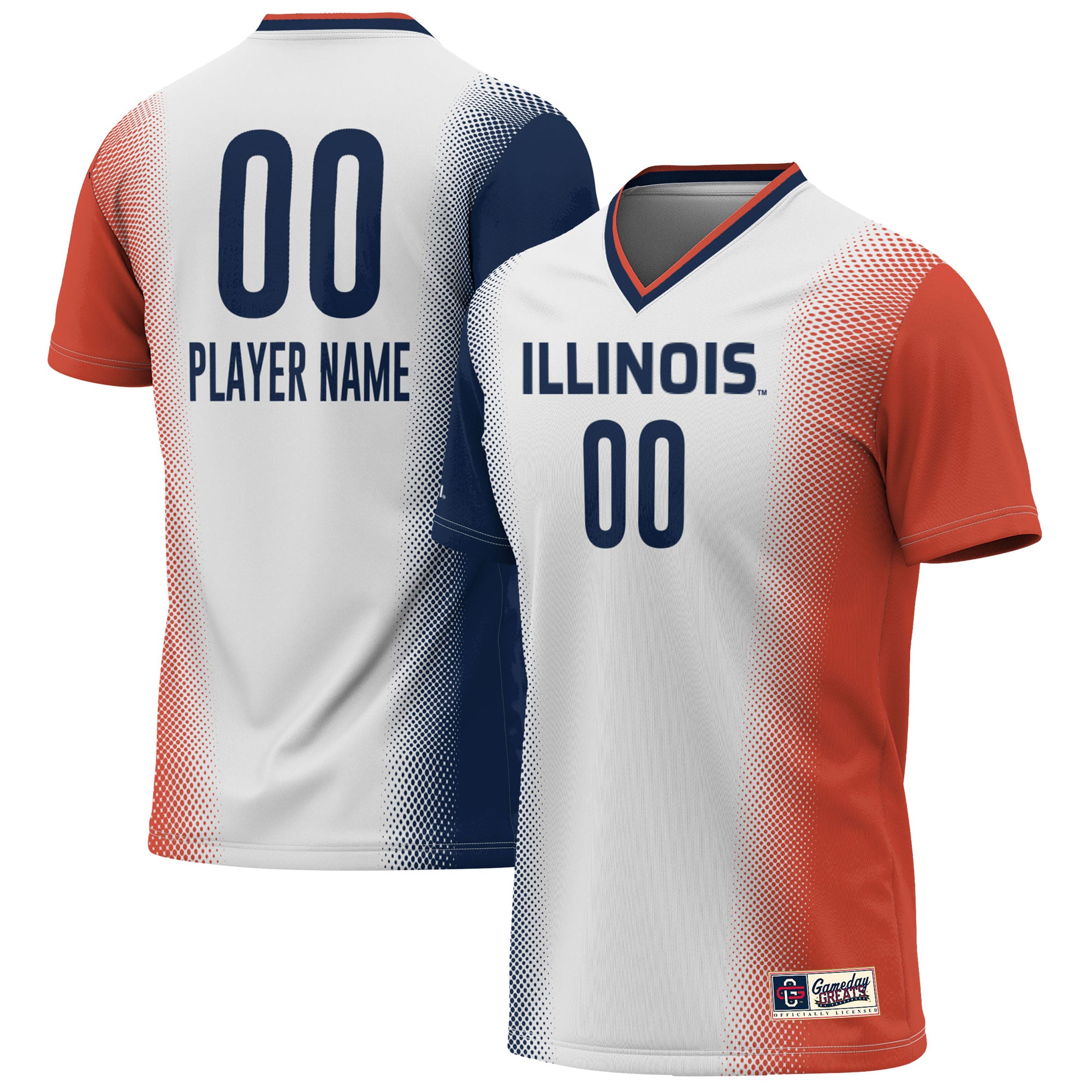 Illinois Fighting Illini Unisex Lightweight Soccer Jersey White - front and back view
