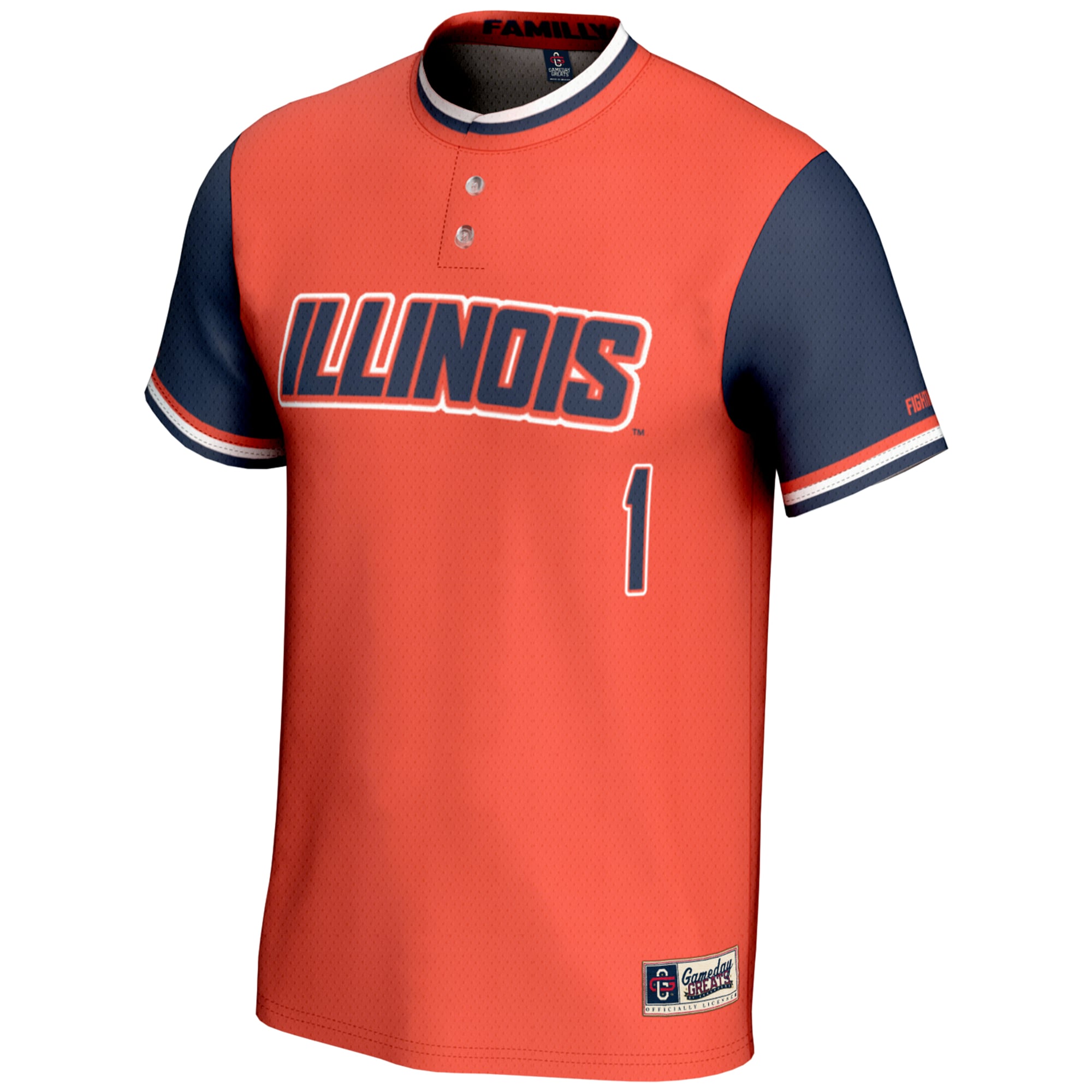 #1 Illinois Fighting Illini Unisex Lightweight Softball Jersey Orange - front view