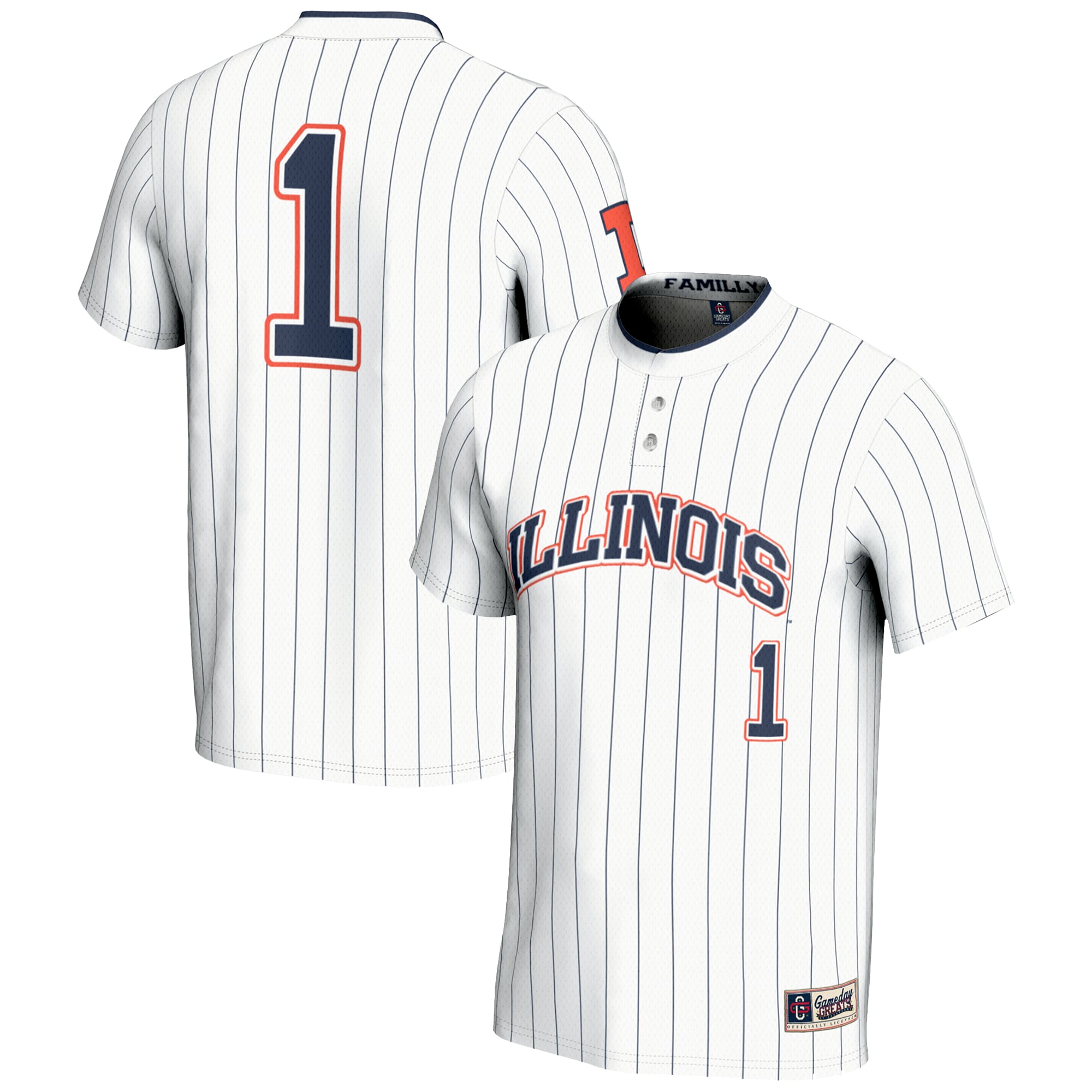 #1 Illinois Fighting Illini Unisex Lightweight Softball Jersey White - front and back view